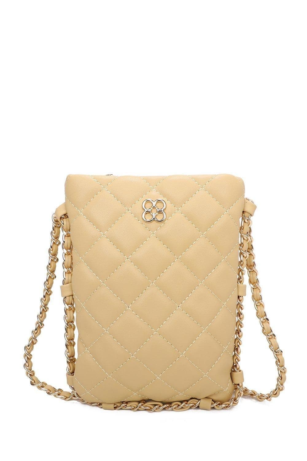 Fontanella Fashion Women's Clover Quilted Diamond Patterned Mini PU Leather Vertical Crossbody Bag in Yellow