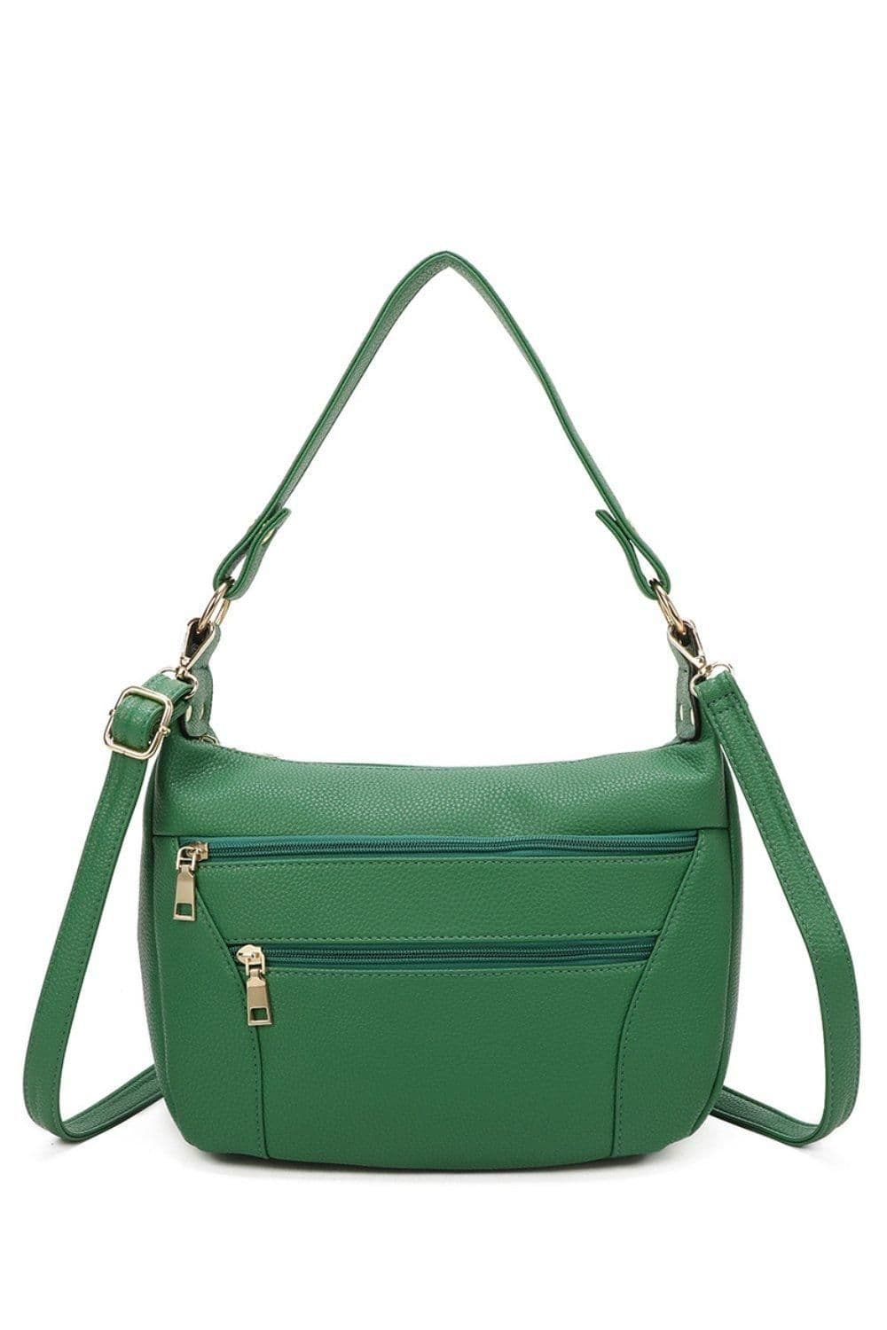 Fontanella Fashion Women's Sims Quadruple Zipped PU Leather Crossbody Shoulder Bag in Emerald