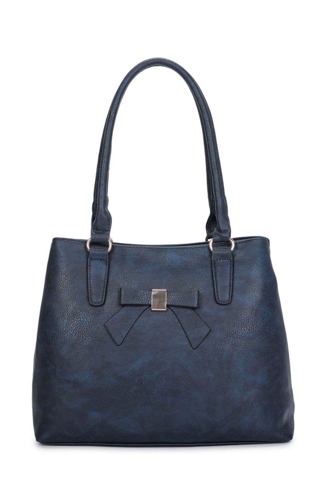 Fontanella Fashion Women's Mayer Ribbon Dual Compartment PU Leather Shoulder Tote Bag in Navy