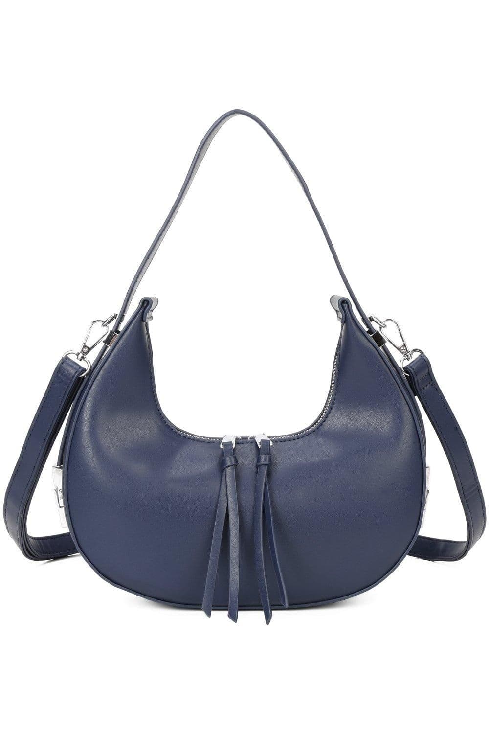 Fontanella Fashion Women's Luna Cresecent Shaped PU Leather Crossbody Shoulder Bag with Adjustable Strap in Navy