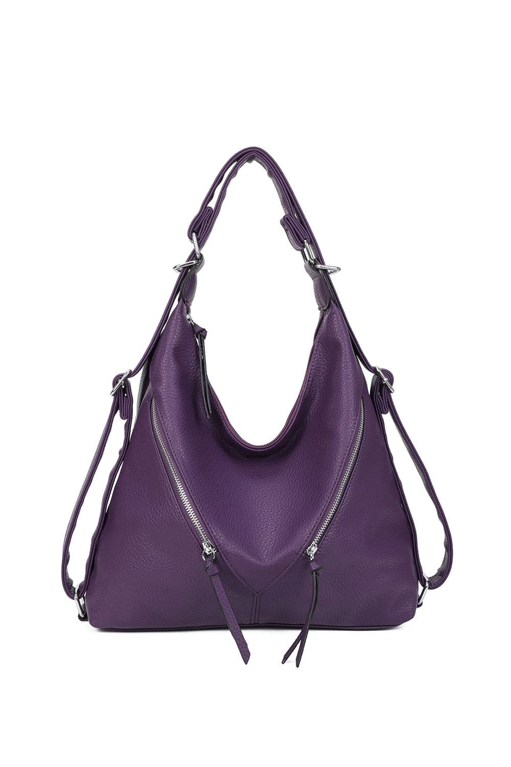Fontanella Fashion Women's Mim PU Leather Hobo Shoulder Bag Convertible Backpack in Purple