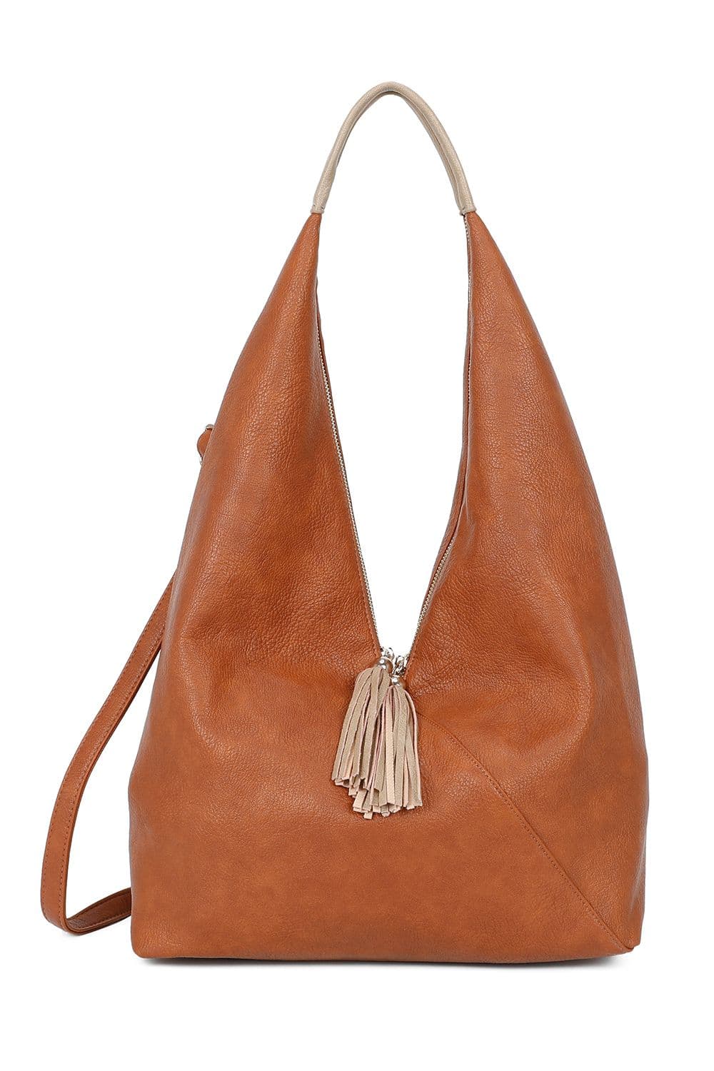 Fontanella Fashion Women's Dunne Tassel Zip PU Leather Hobo Shoulder Bag in Brown