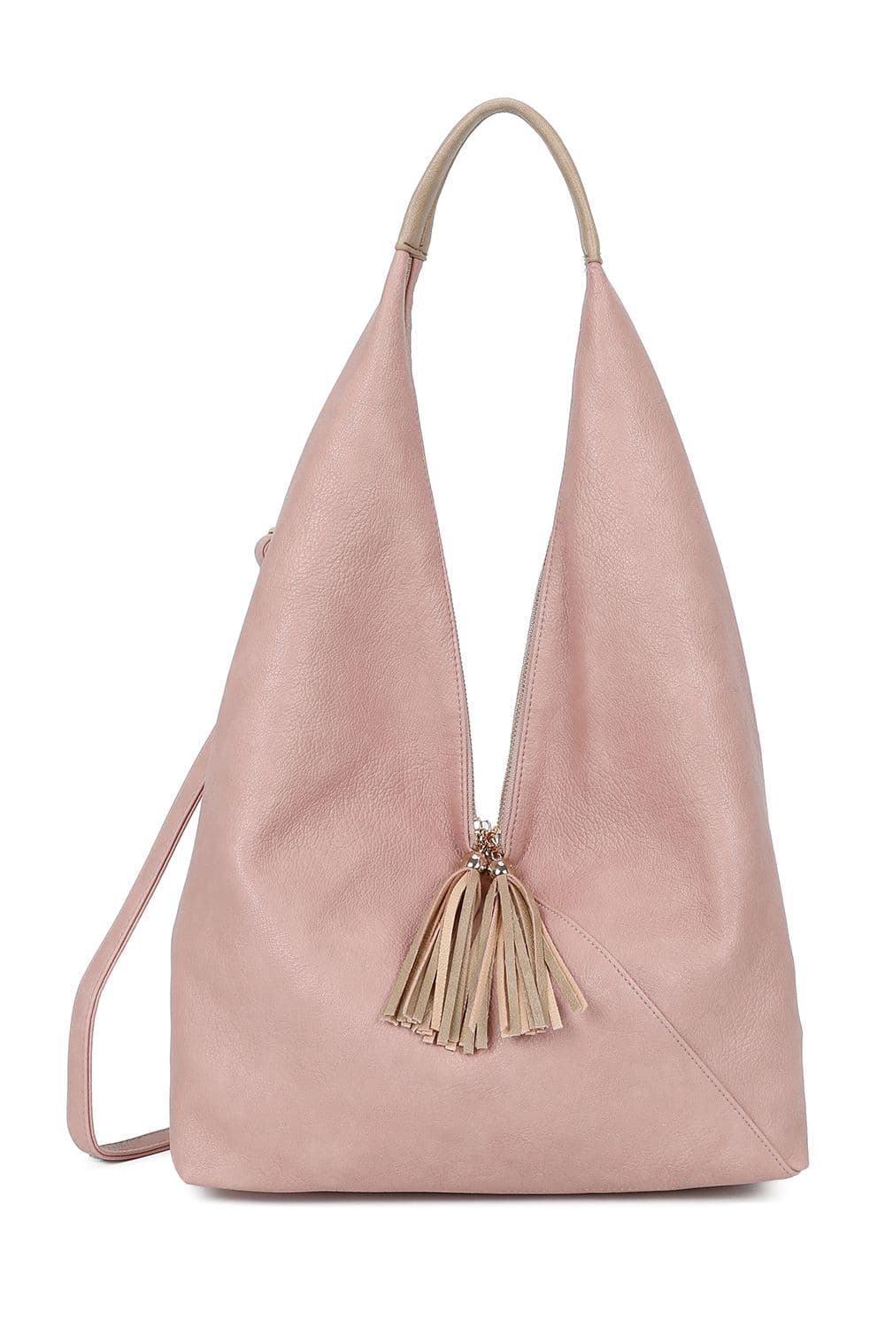 Fontanella Fashion Women's Dunne Tassel Zip PU Leather Hobo Shoulder Bag in Pink