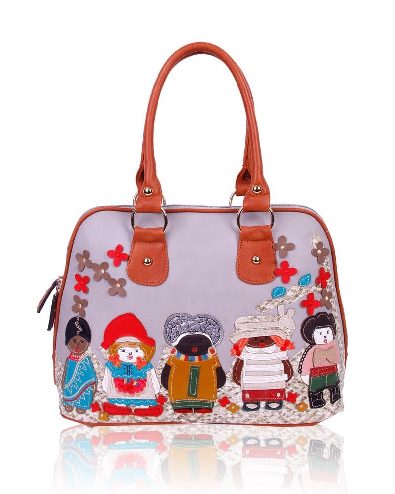 Fontanella Fashion Women's Cartoon Character Pattern Top-Handle Handbag in Grey
