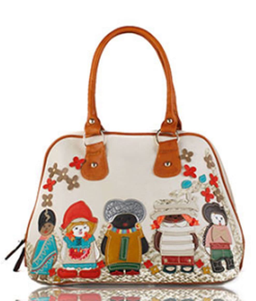 Fontanella Fashion Women's Cartoon Character Pattern Top-Handle Handbag in Beige