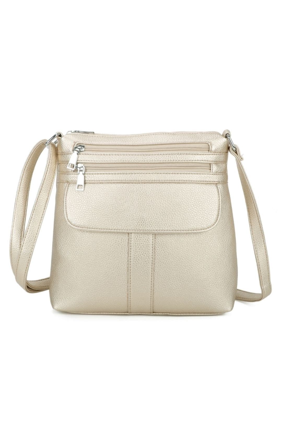 Fontanella Fashion Women's Vier Quadruple Zip PU Messenger Bag in Gold