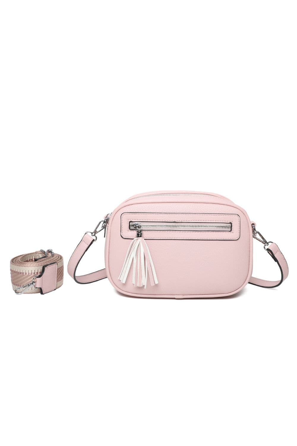 Fontanella Fashion Women's Urban Charm Tassel 2 Compartments Multi Pocket Crossbody Bag with two bag straps in Pink