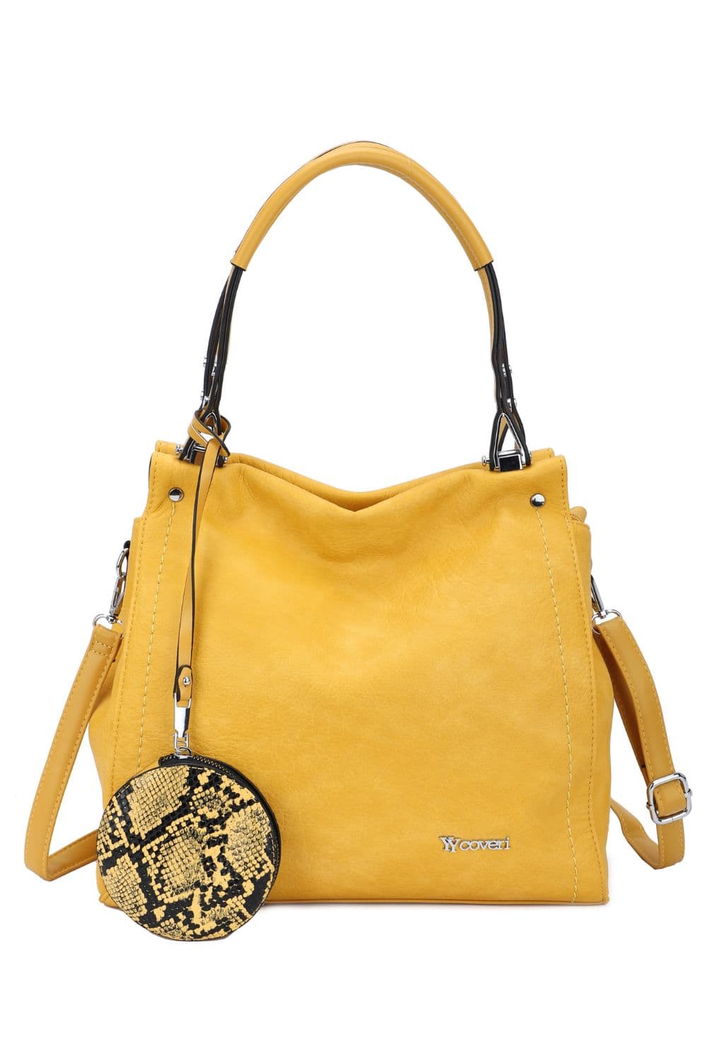 Fontanella Fashion Women's YY Coveri Textured Shoulder/Hobo Bag with Detachable Strap & Zippered Pouch in Yellow