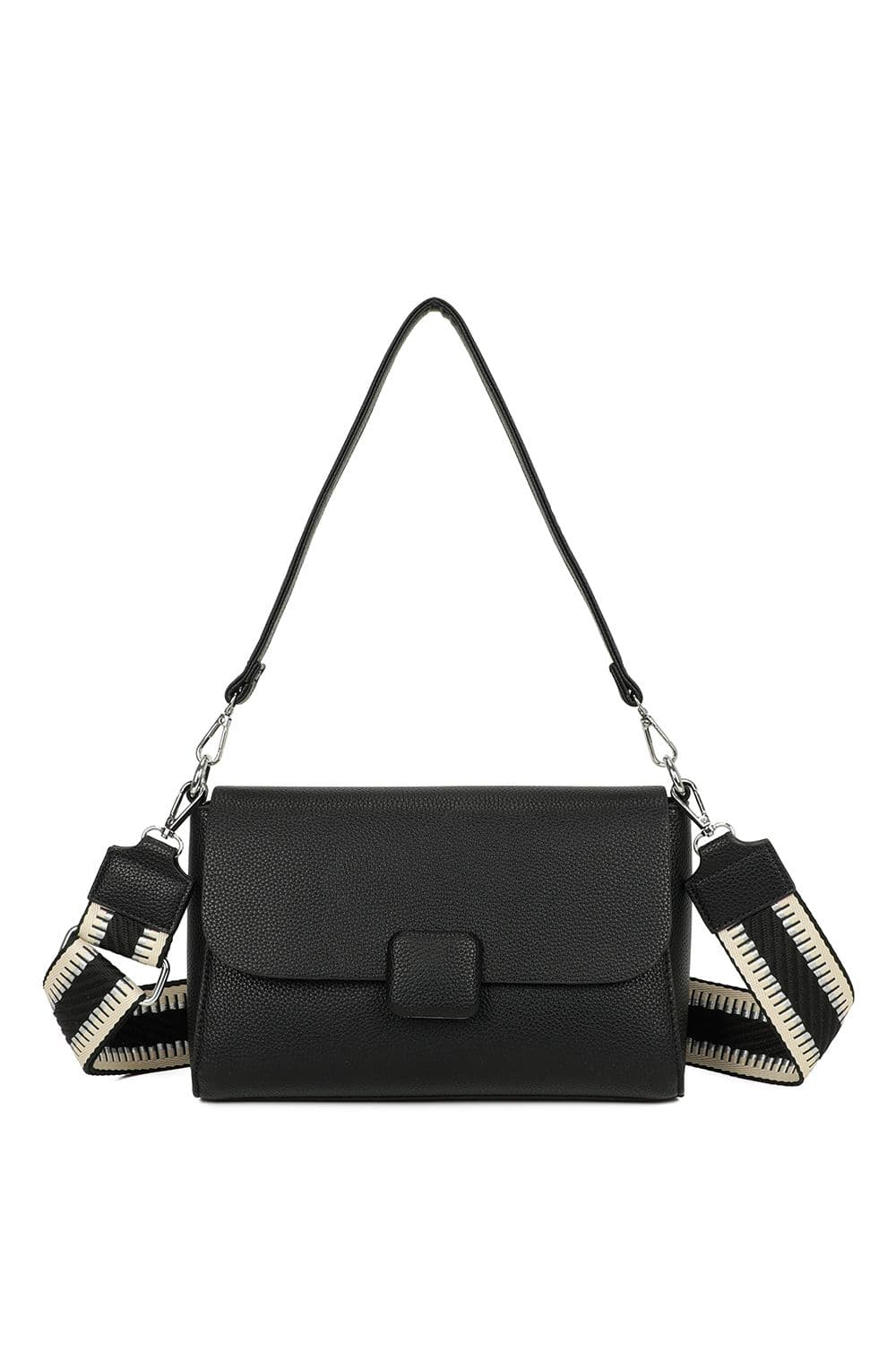 Fontanella Fashion Women's Cityline Flair PU Leather Shoulder Bag with Canvas Strap in Black