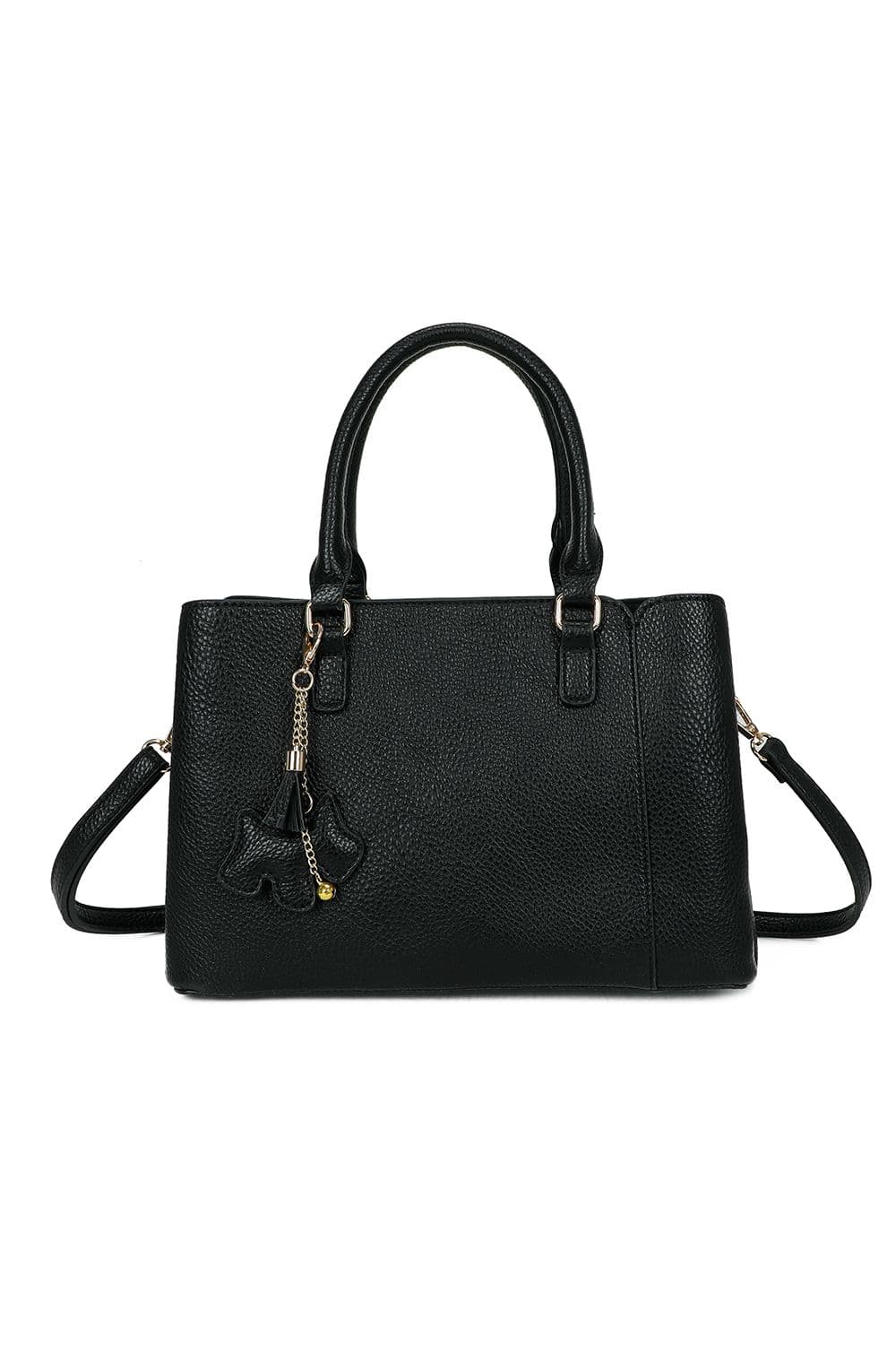 Fontanella Fashion Women's Velvet PU Leather Triple Compartment Shoulder Tote Bag With Dog Charm in Black