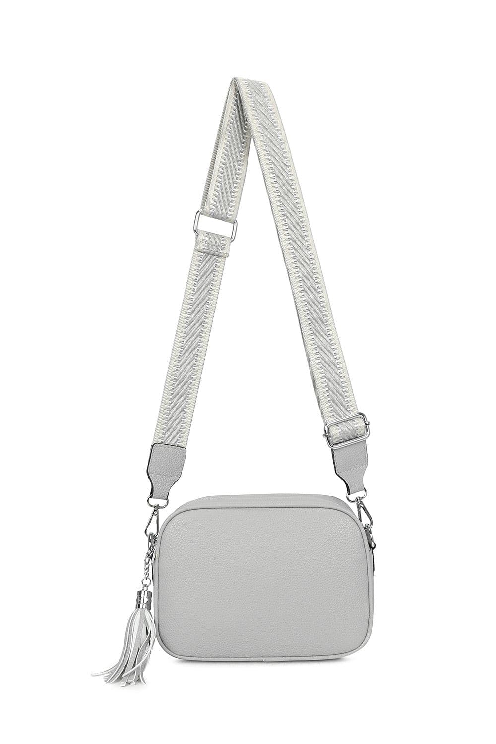 Fontanella Fashion Women's Moka Tassel Zip PU Crossbody Bag with Canvas Strap in Light Grey