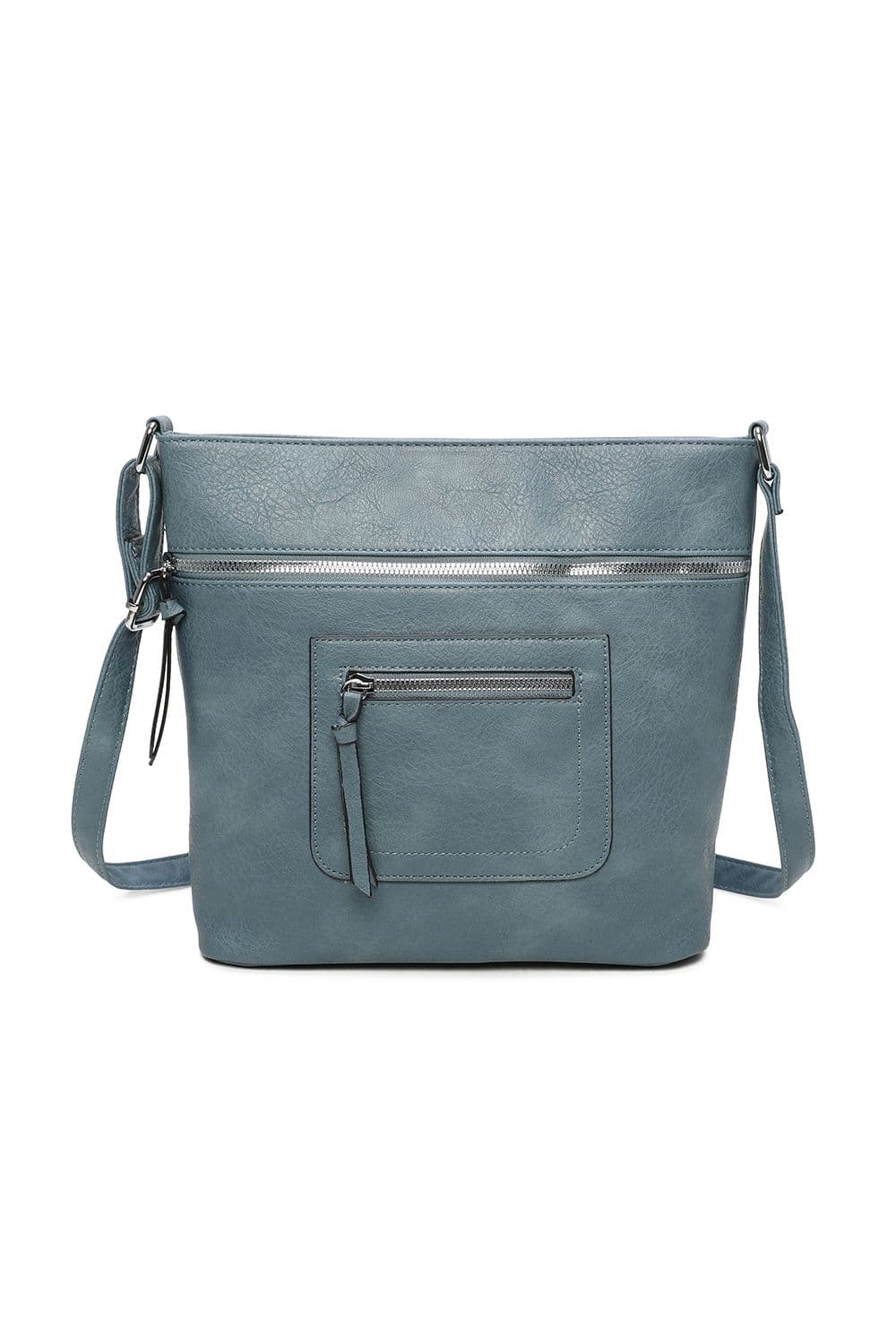 Fontanella Fashion Women's Iki Quadruple Zips PU Leather Crossbody Messenger Bag in Light Blue