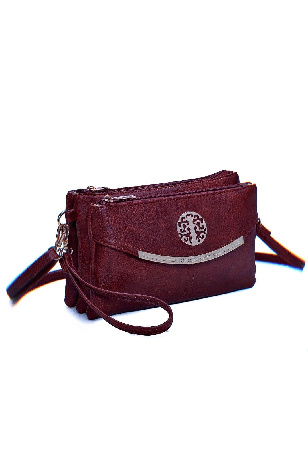 Fontanella Fashion Women's Noveau Triple Compartment Crossbody Bag in Burgundy