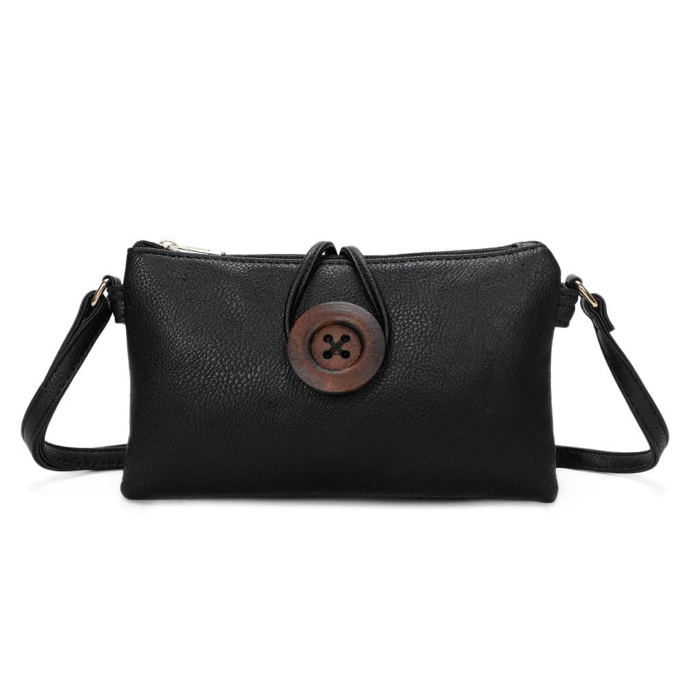 Fontanella Fashion Women's Eterna Wooden Button Dual Compartment Mini Size Crossbody Bag in Black