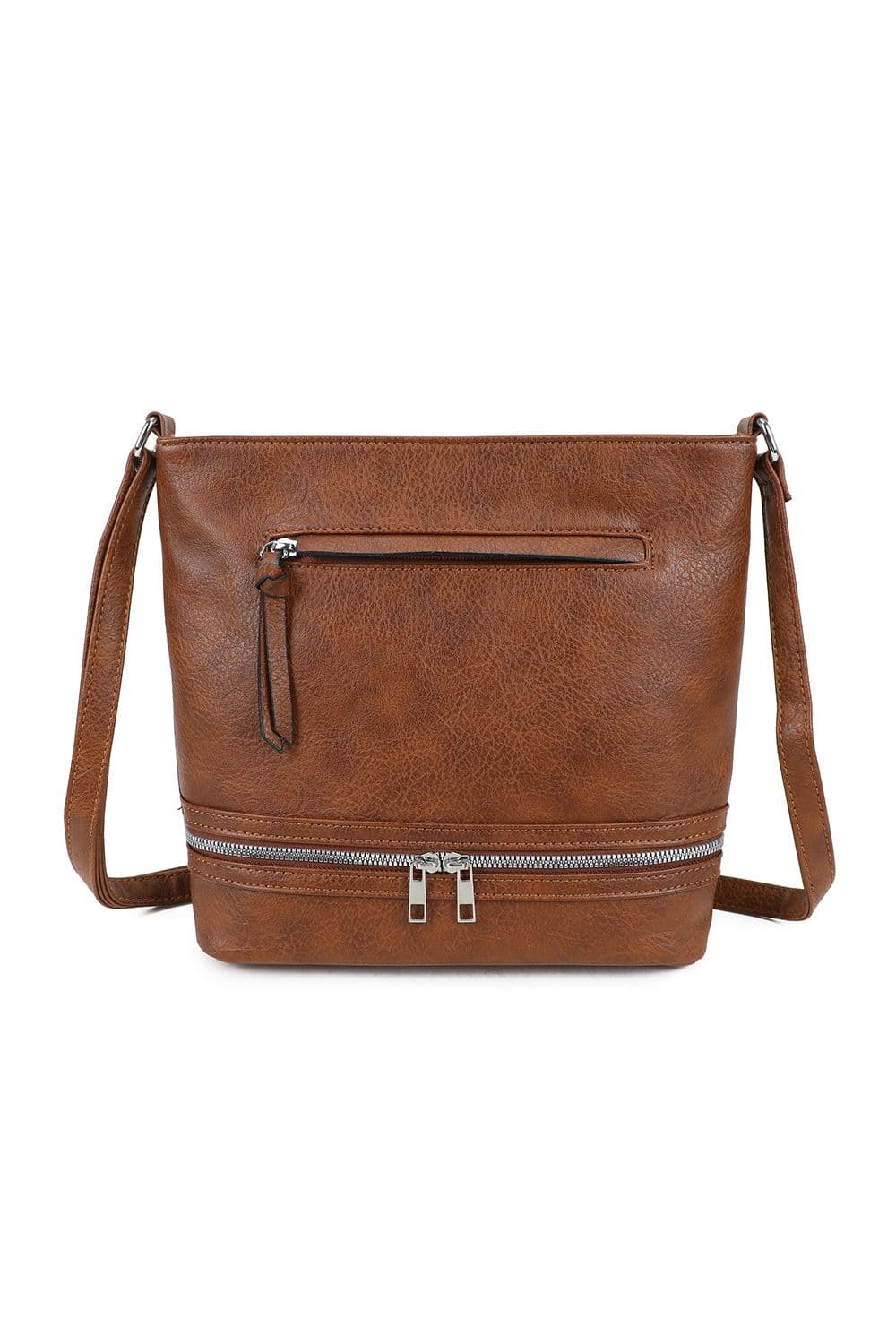 Fontanella Fashion Women's Ithnan Quadruple Zips PU Leather Crossbody Messenger Bag in Dark Brown