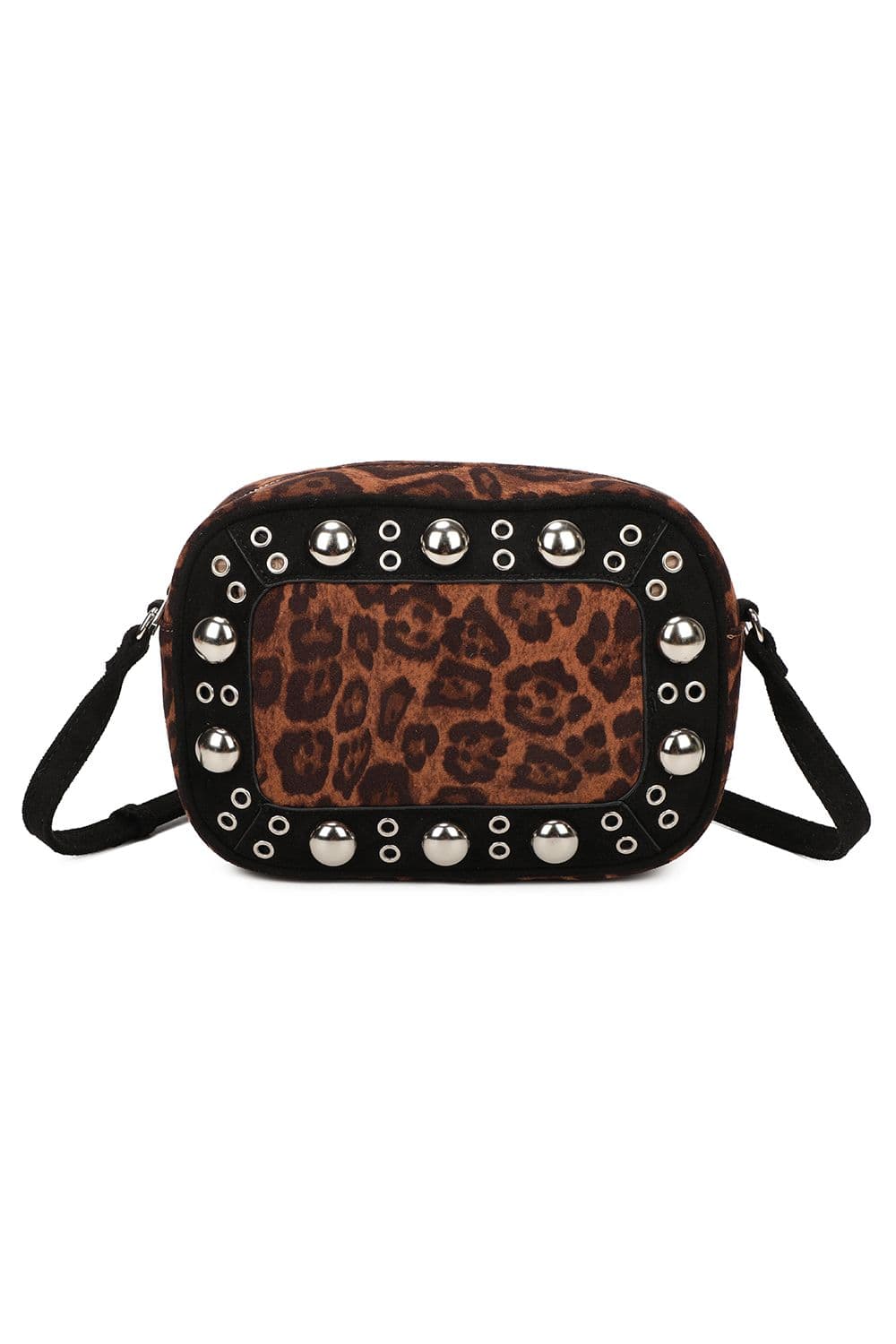 Fontanella Fashion Women's Leopard Patterned Luxe Soft Suede Leather Crossbody Bag in Black