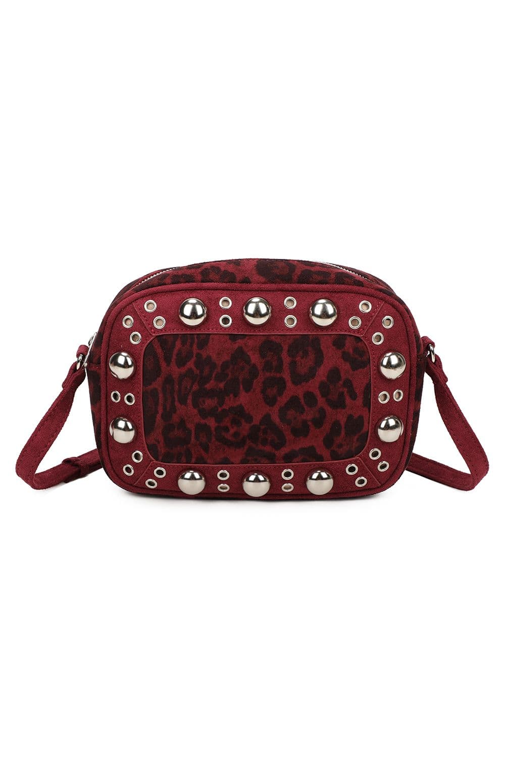 Fontanella Fashion Women's Leopard Patterned Luxe Soft Suede Leather Crossbody Bag in Burgundy
