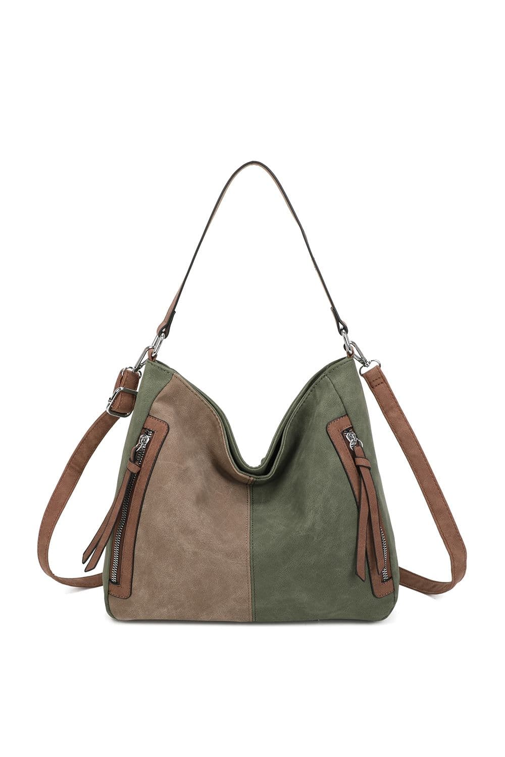 Fontanella Fashion Women's Solstice Suede PU Leather Multi-Color Shoulder Bag in Olive