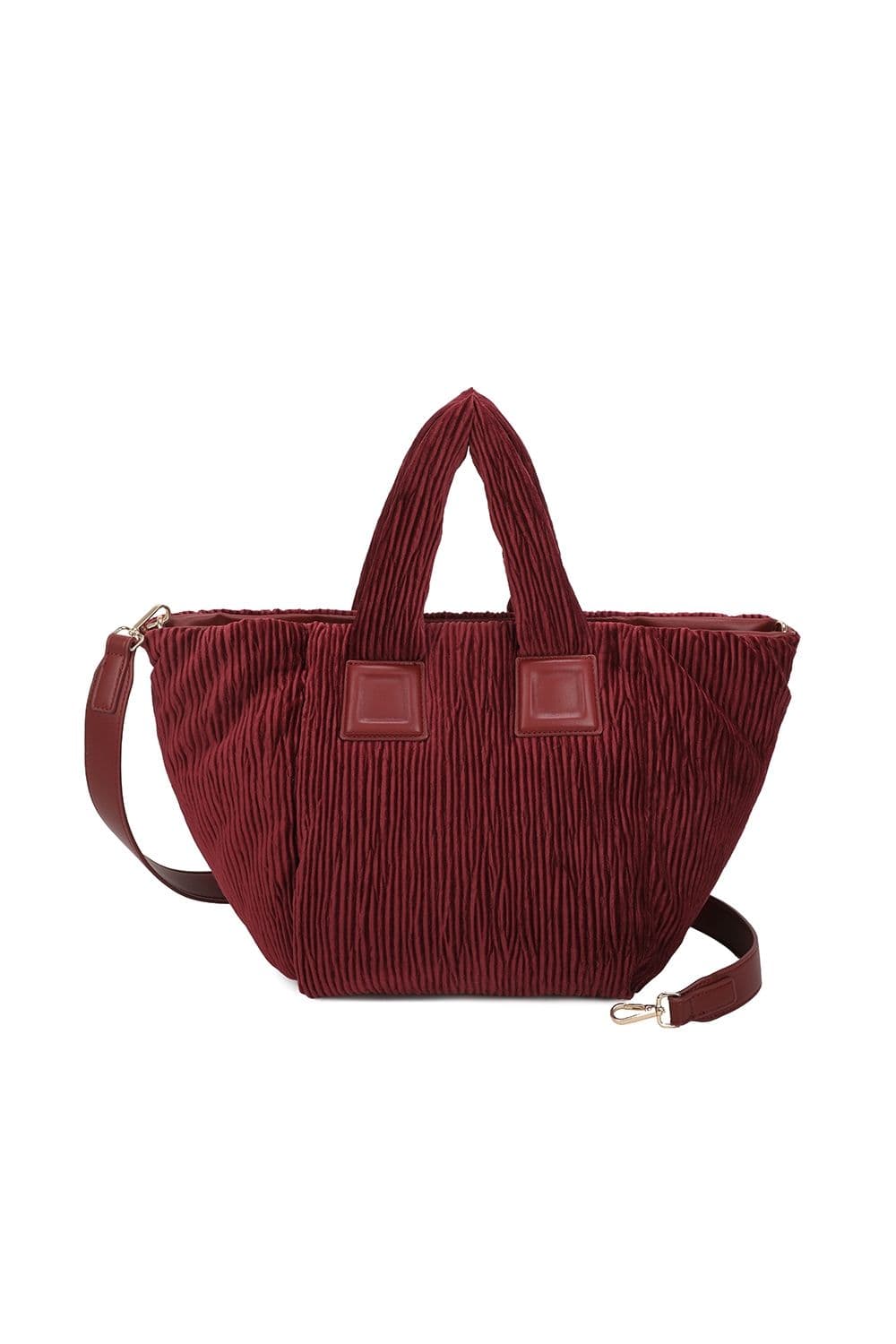 Fontanella Fashion Women's Crinkle Luxe Large Pleated Velvet Quilted Top Handle Tote Bag in Wine