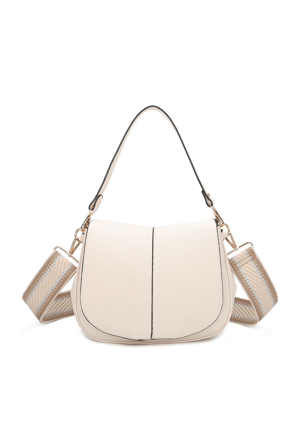 Fontanella Fashion Women's Kanga Flap Double Zipped Compartments Shoulder Crossbody Bag in Off-White