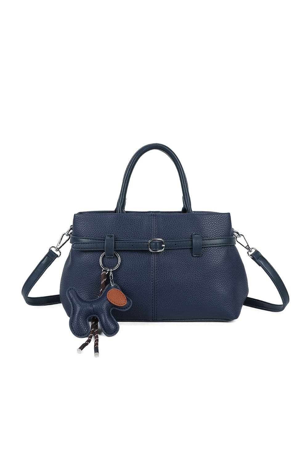 Fontanella Fashion Women's Civetta PU Leather Crossbody Bag With A Dog Charm in Navy