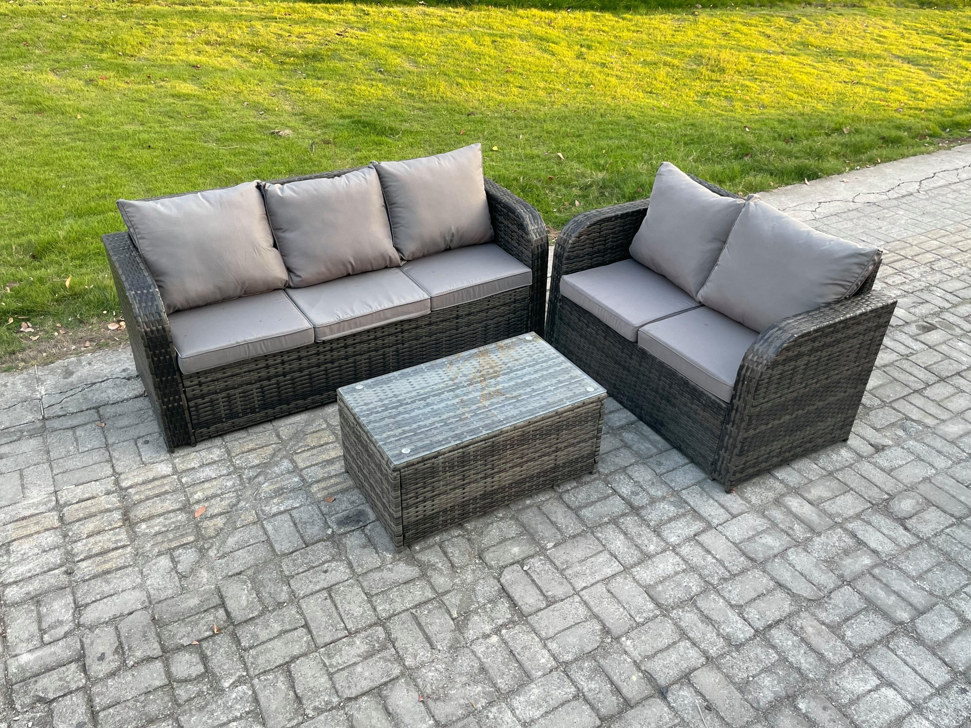 5 Seater Rattan Wicker Garden Furniture Patio Conservatory Sofa Set Rectangular Coffee Table 3 Seater Sofa Love Sofa