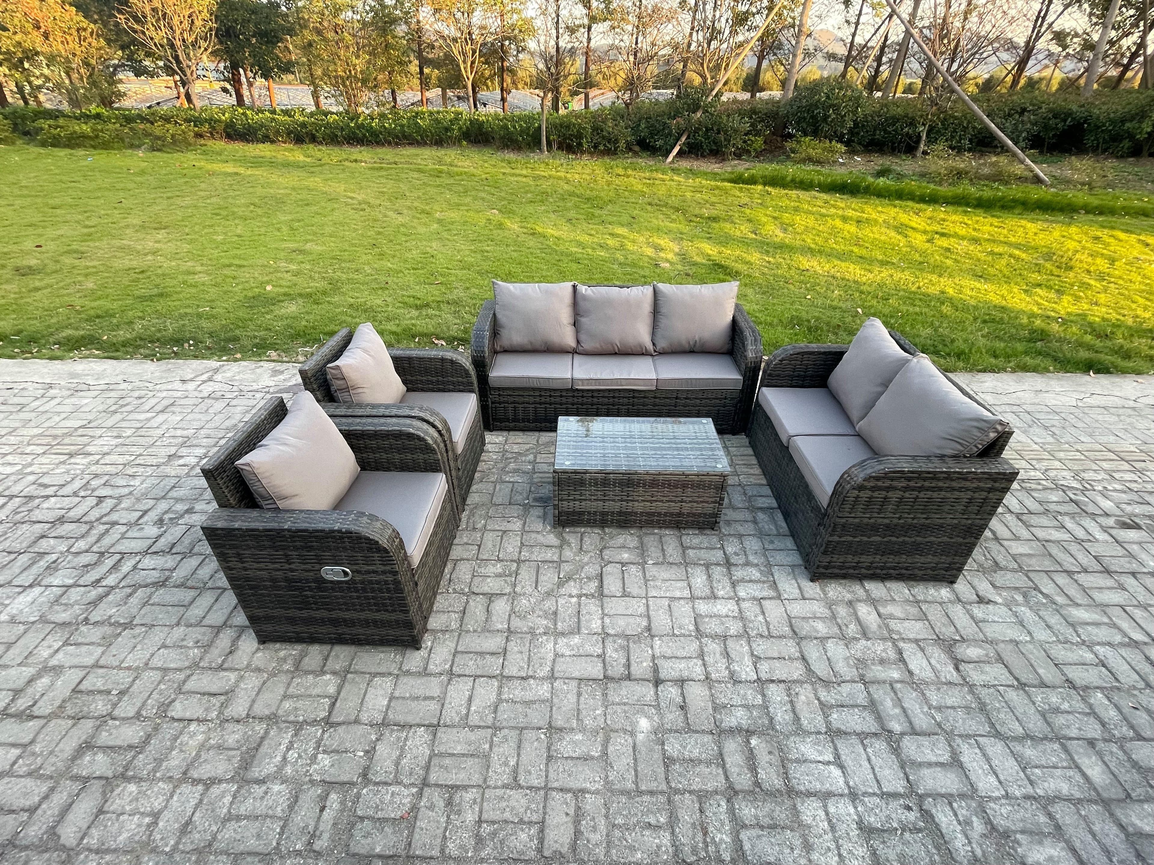 Rattan Garden Furniture Set Outdoor Patio Sofa Table Chairs Garden Table Ideal Pool Side Balcony Outdoor Conservatory Patio Set