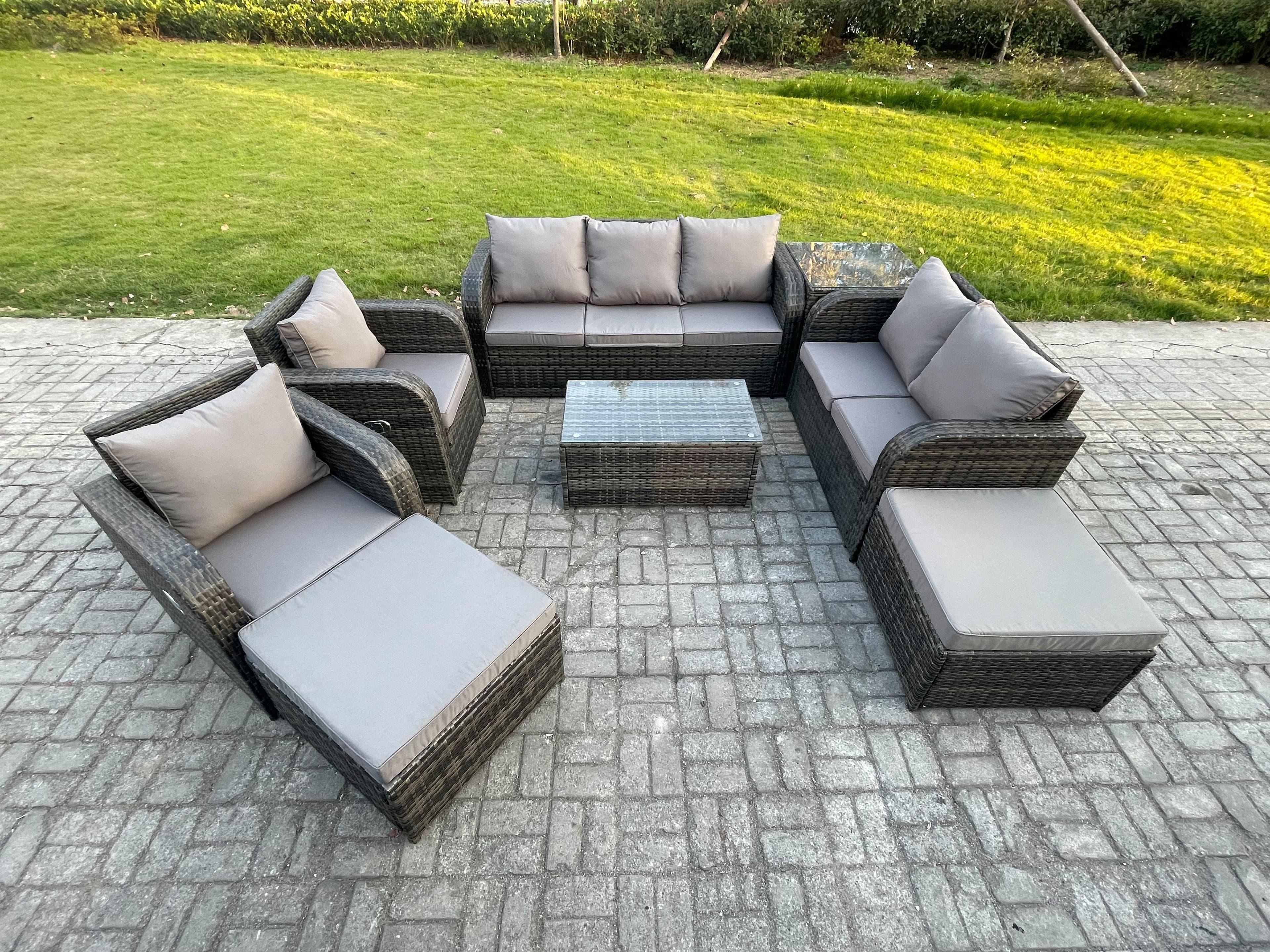 Patio Garden Furniture Sets Wicker Outdoor Rattan Furniture Sofa Sets Rectangular Coffee Table Loveseat Sofa