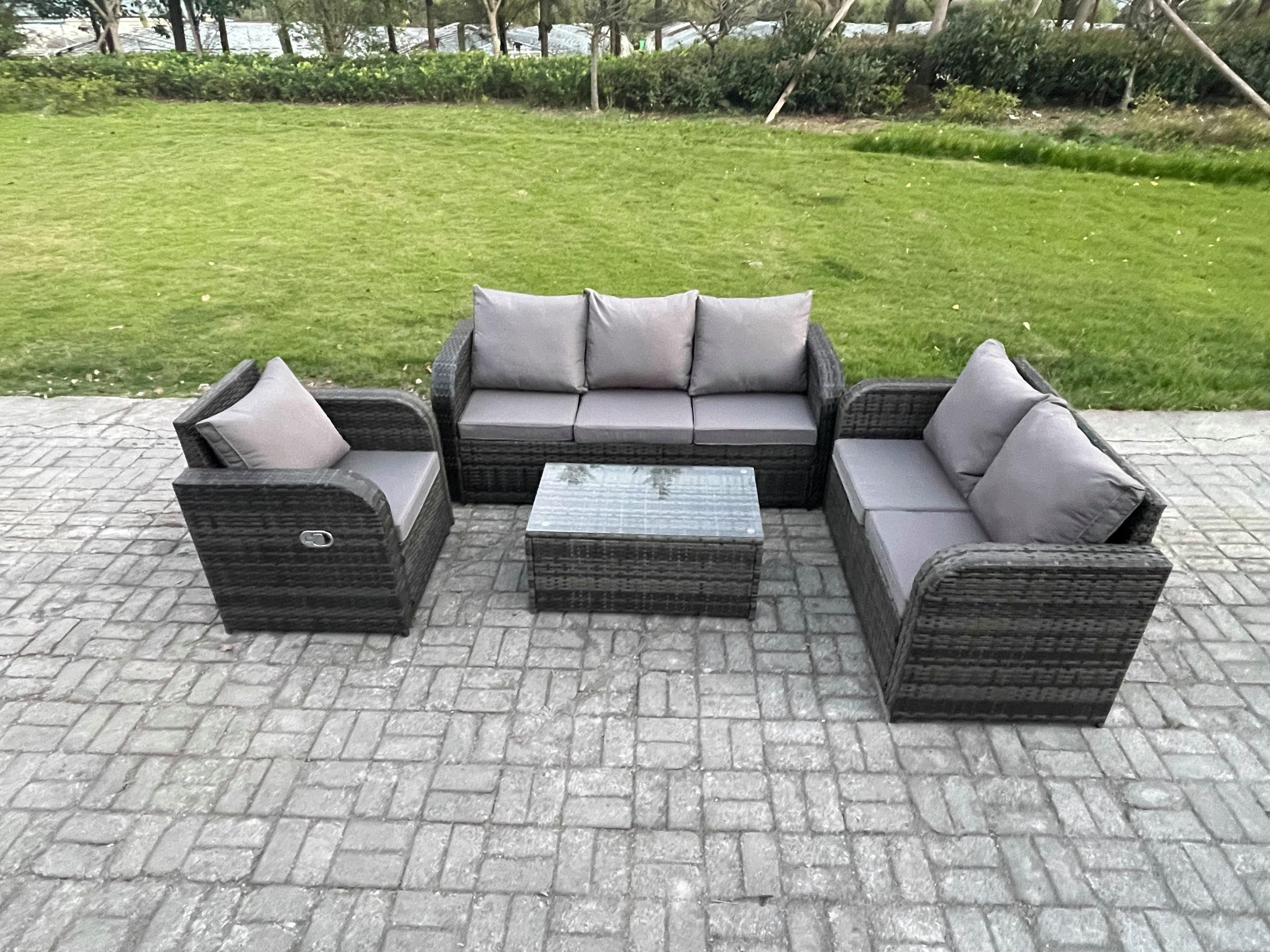 Patio Garden Furniture Sets Wicker 6 Seater Outdoor Rattan Furniture Sofa Sets Rectangular Coffee Table Reclining Chair