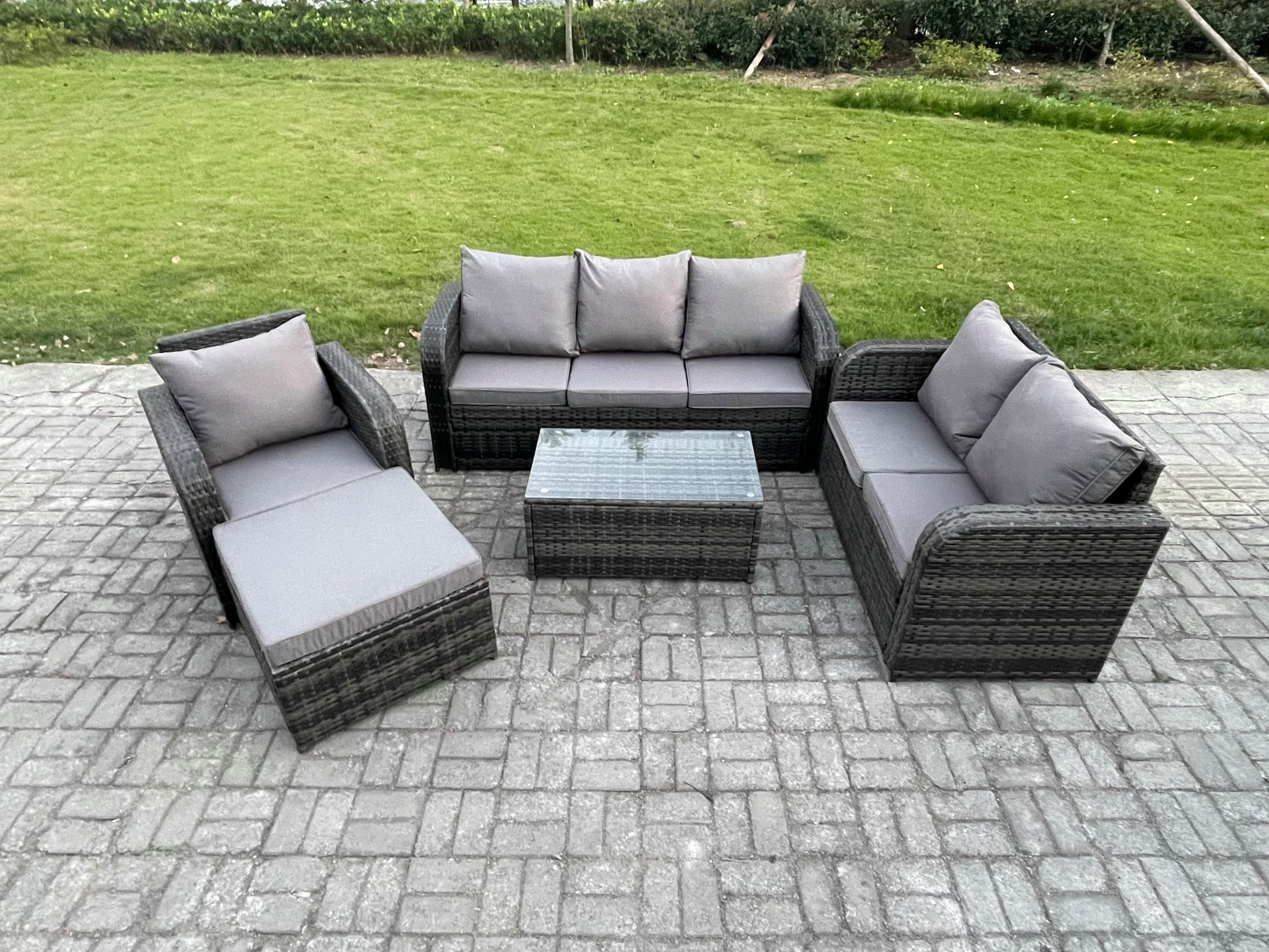 Patio Garden Furniture Sets Wicker 7 Seater Outdoor Rattan Furniture Sofa Sets Rectangular Coffee Table Reclining Chair
