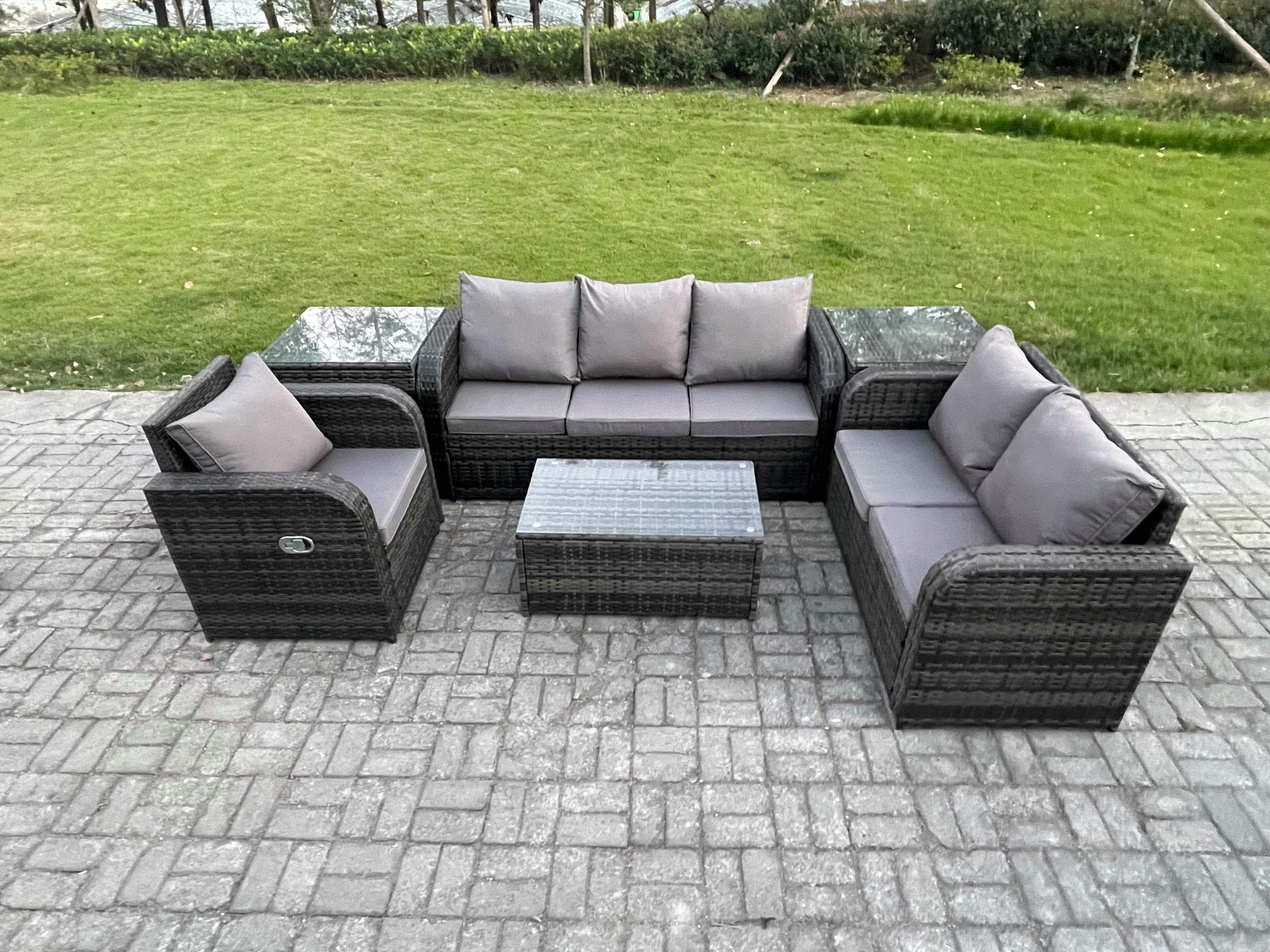 Patio Garden Furniture Sets Wicker Outdoor Rattan Furniture Sofa Sets Rectangular Coffee Table Reclining Chair