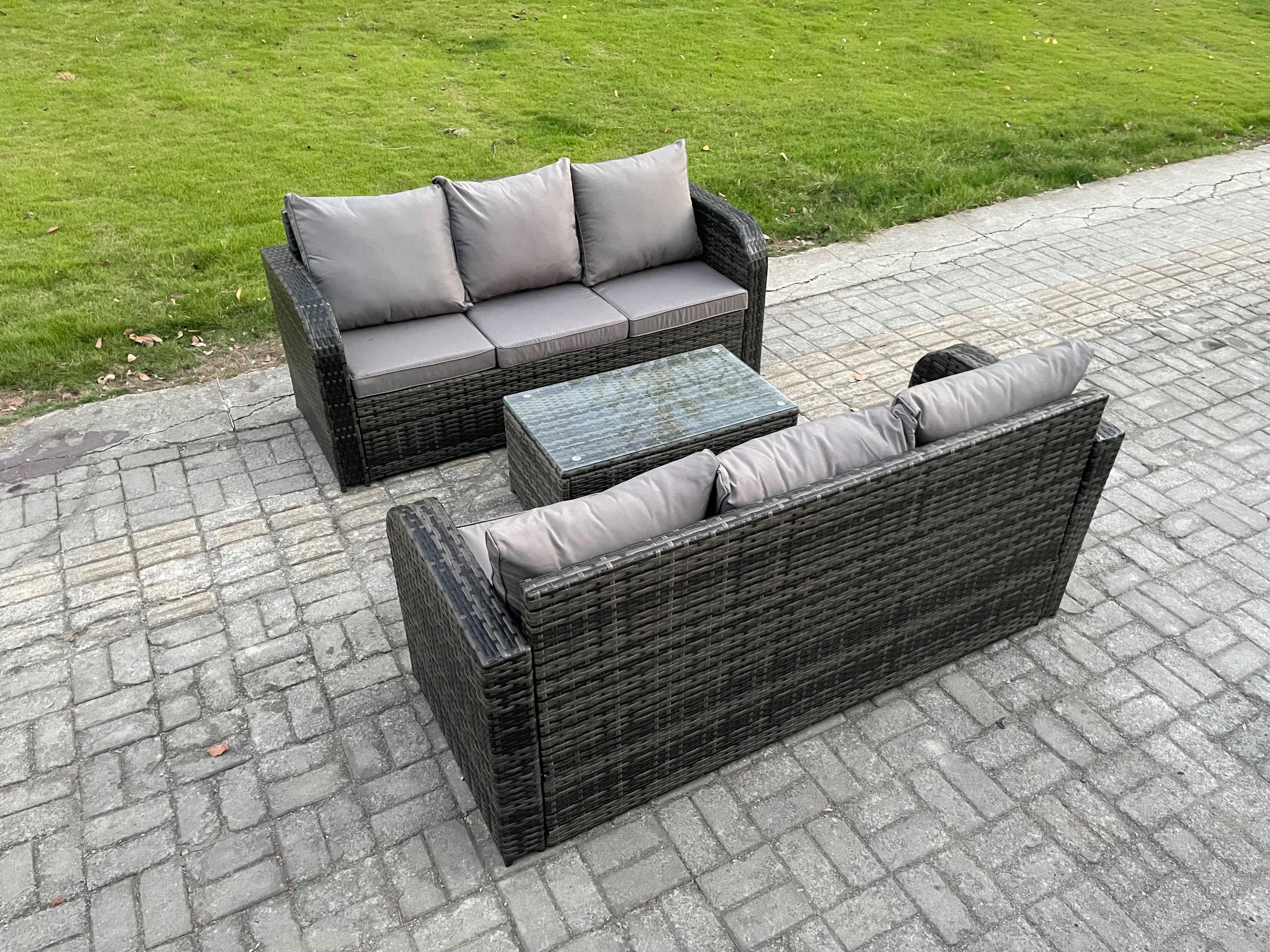 Outdoor Garden Furniture Sets 6 Seater Wicker Rattan Furniture Sofa Sets Rectangular Coffee Table 3 Seater Sofa