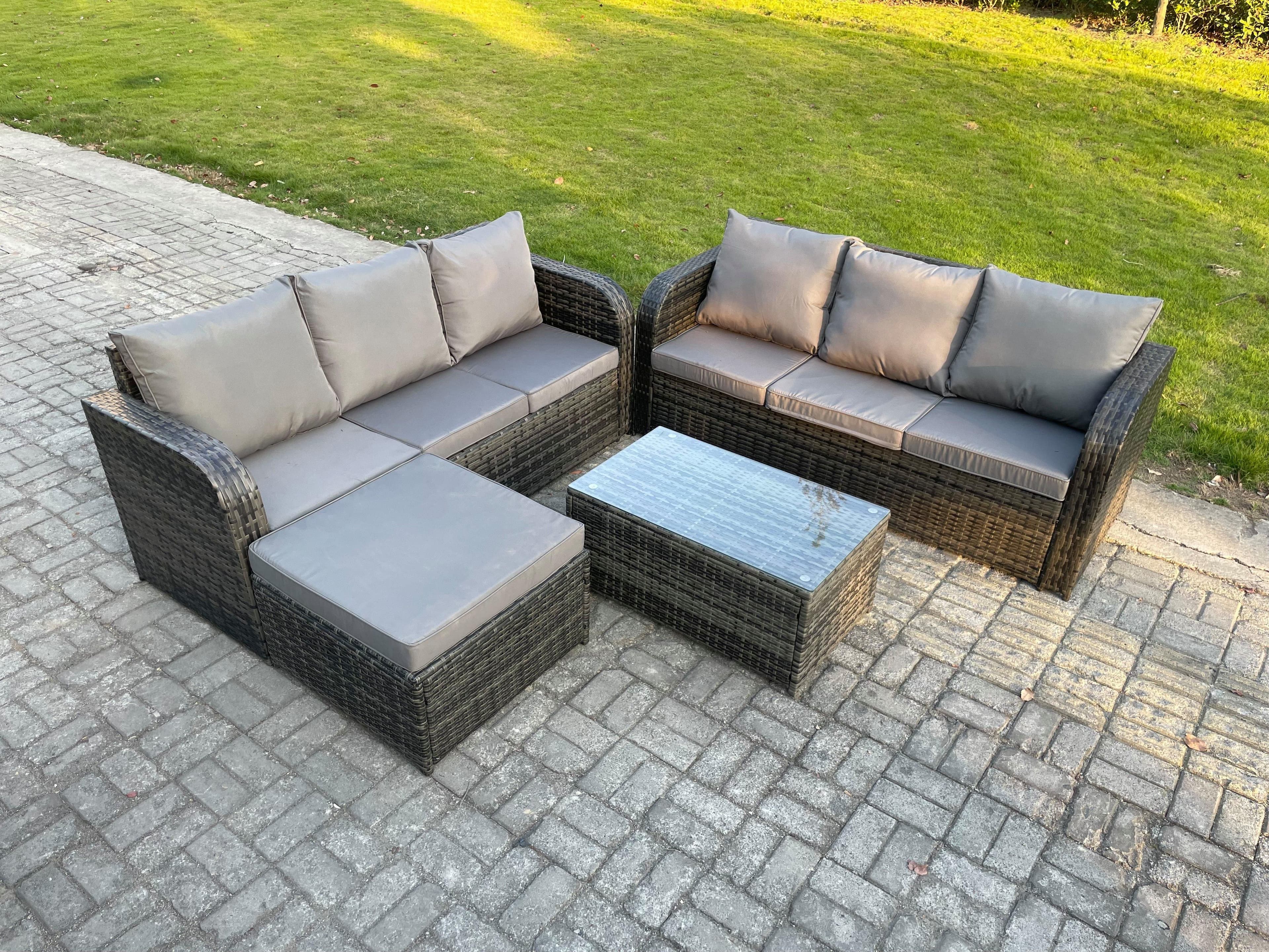 Outdoor Garden Furniture Sets 7 Seater Wicker Rattan Furniture Sofa Sets Rectangular Coffee Table 3 Seater Sofa