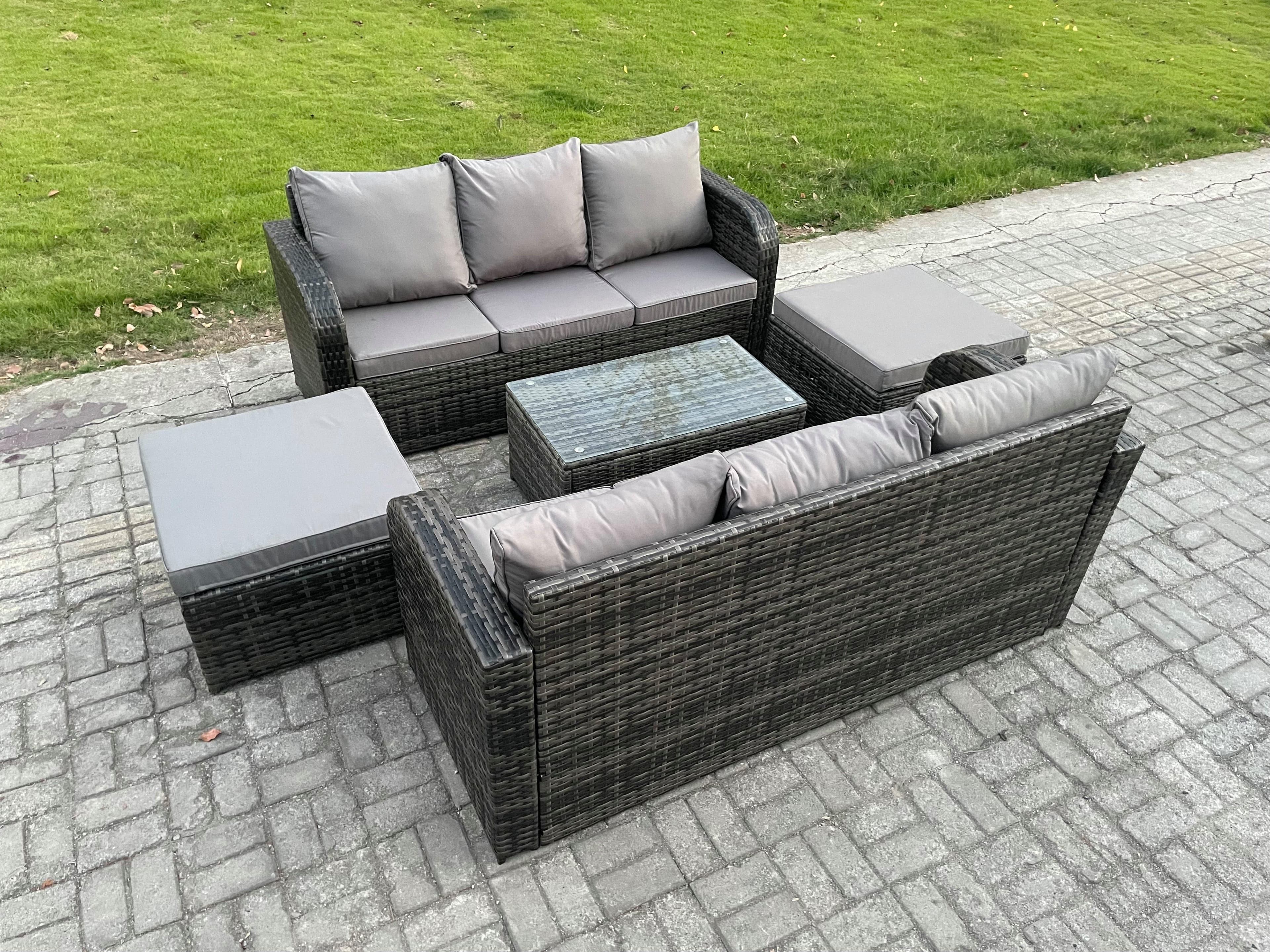 Outdoor Garden Furniture Sets 8 Seater Wicker Rattan Furniture Sofa Sets Rectangular Coffee Table 3 Seater Sofa 2 Big Footstool