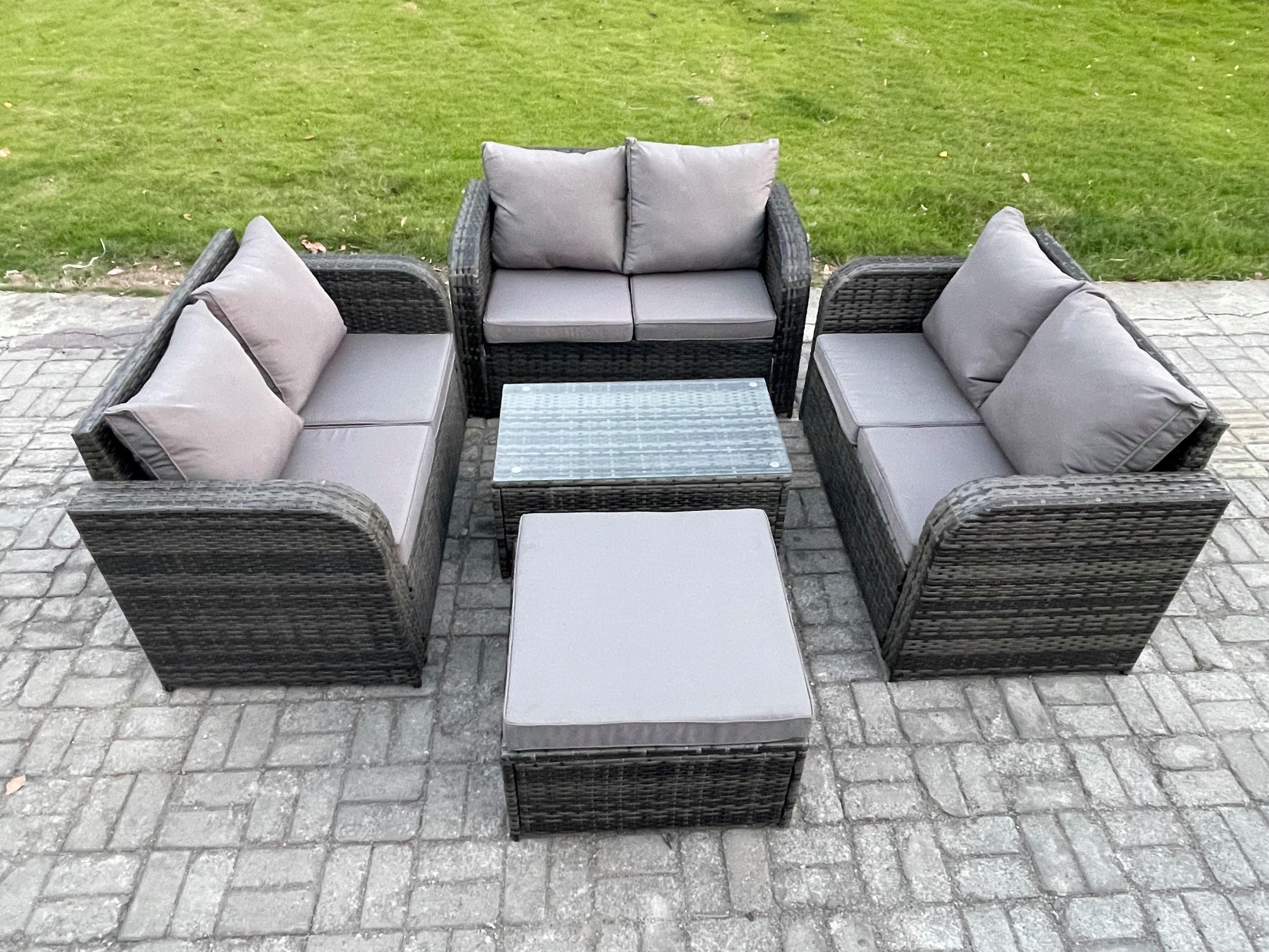 Outdoor Garden Furniture Sets 7 Seater Wicker Rattan Furniture Sofa Sets Rectangular Coffee Table Love Sofa Big Footstool