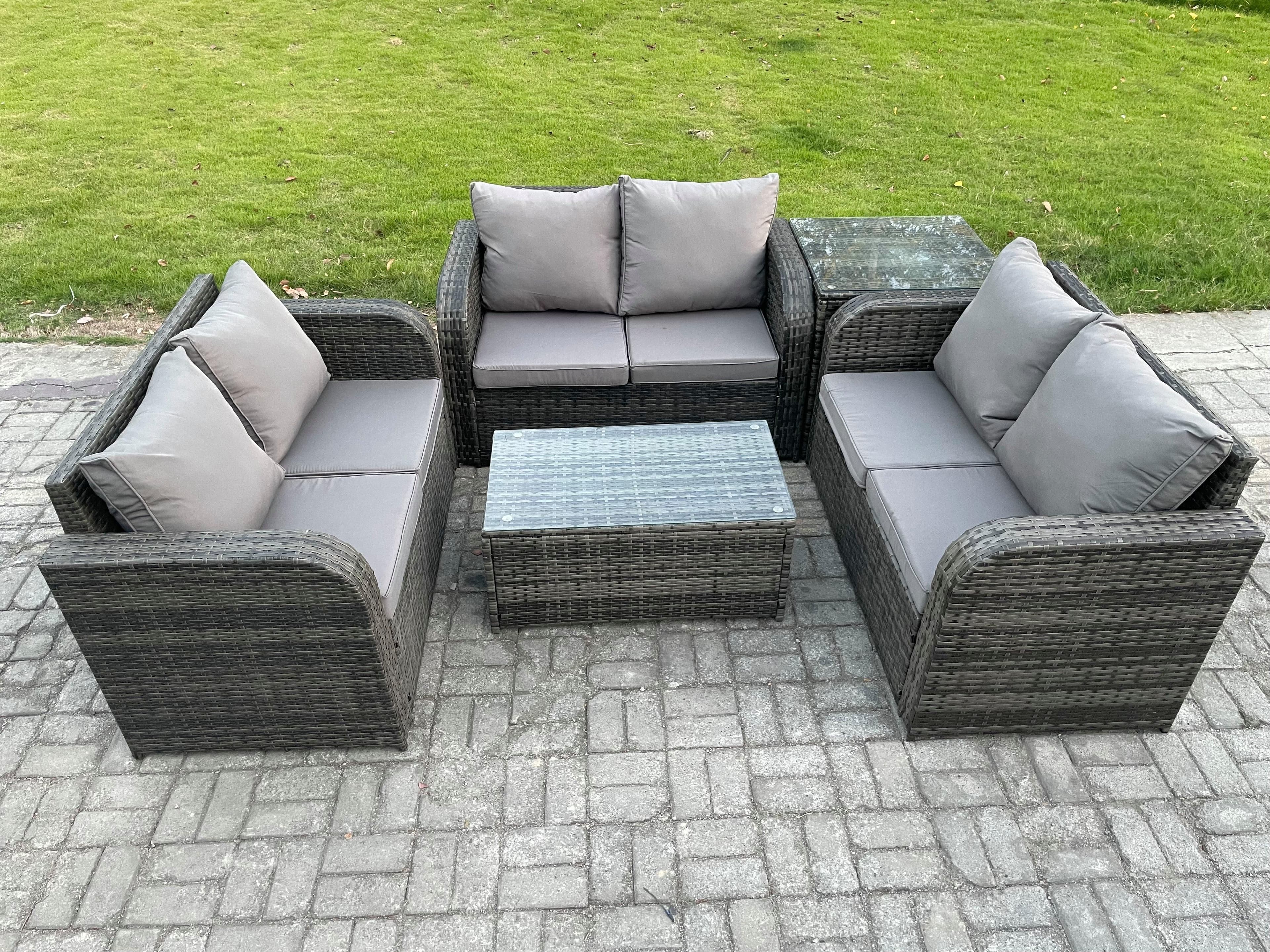 Outdoor Garden Furniture Sets 6 Seater Wicker Rattan Furniture Sofa Sets Rectangular Coffee Table Love Sofa Side Table