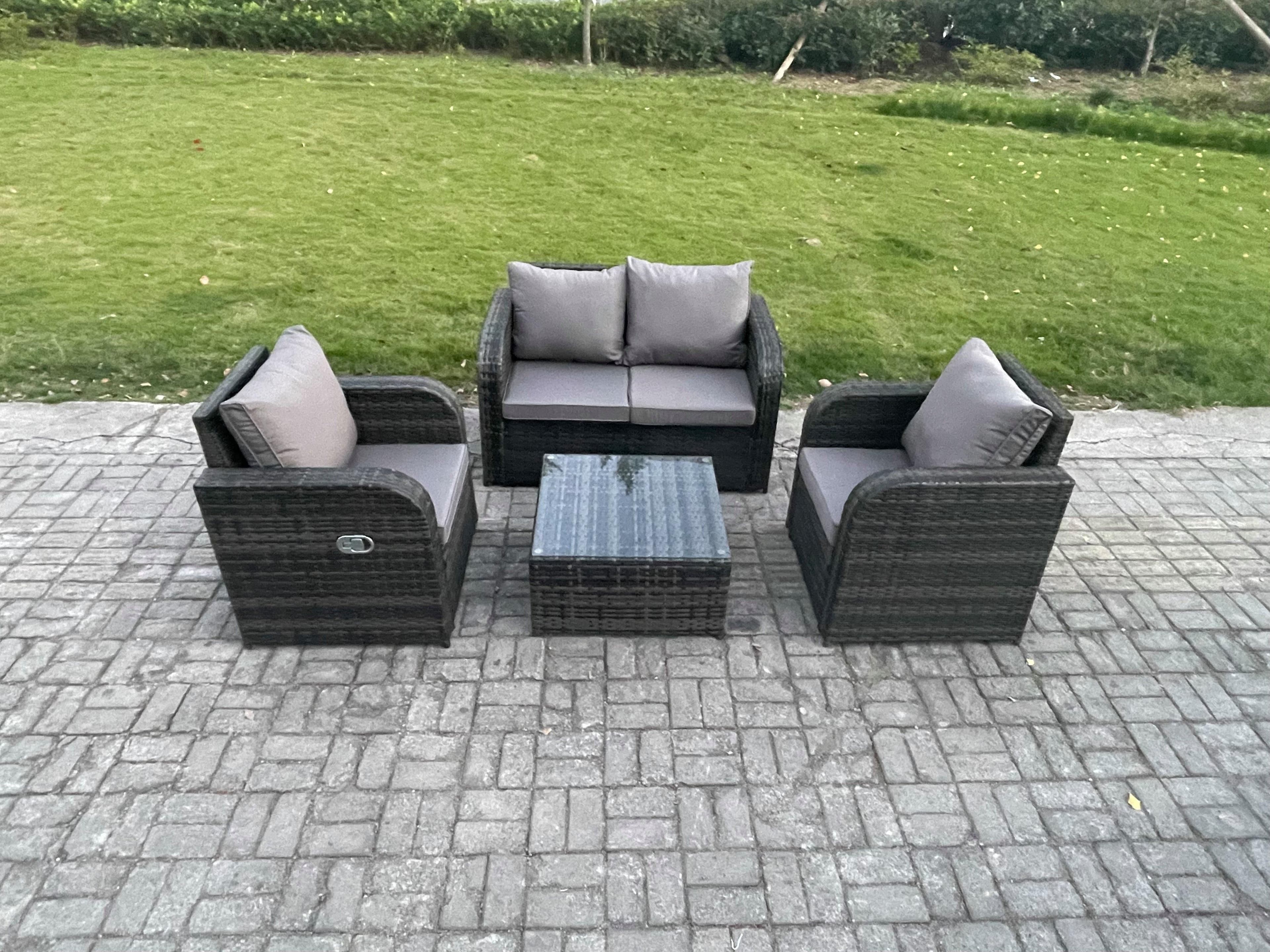 Wicker PE Rattan Garden Furniture Set Outdoor Lounge Sofa Set Love Sofa Square Coffee Table Dark Grey Mixed