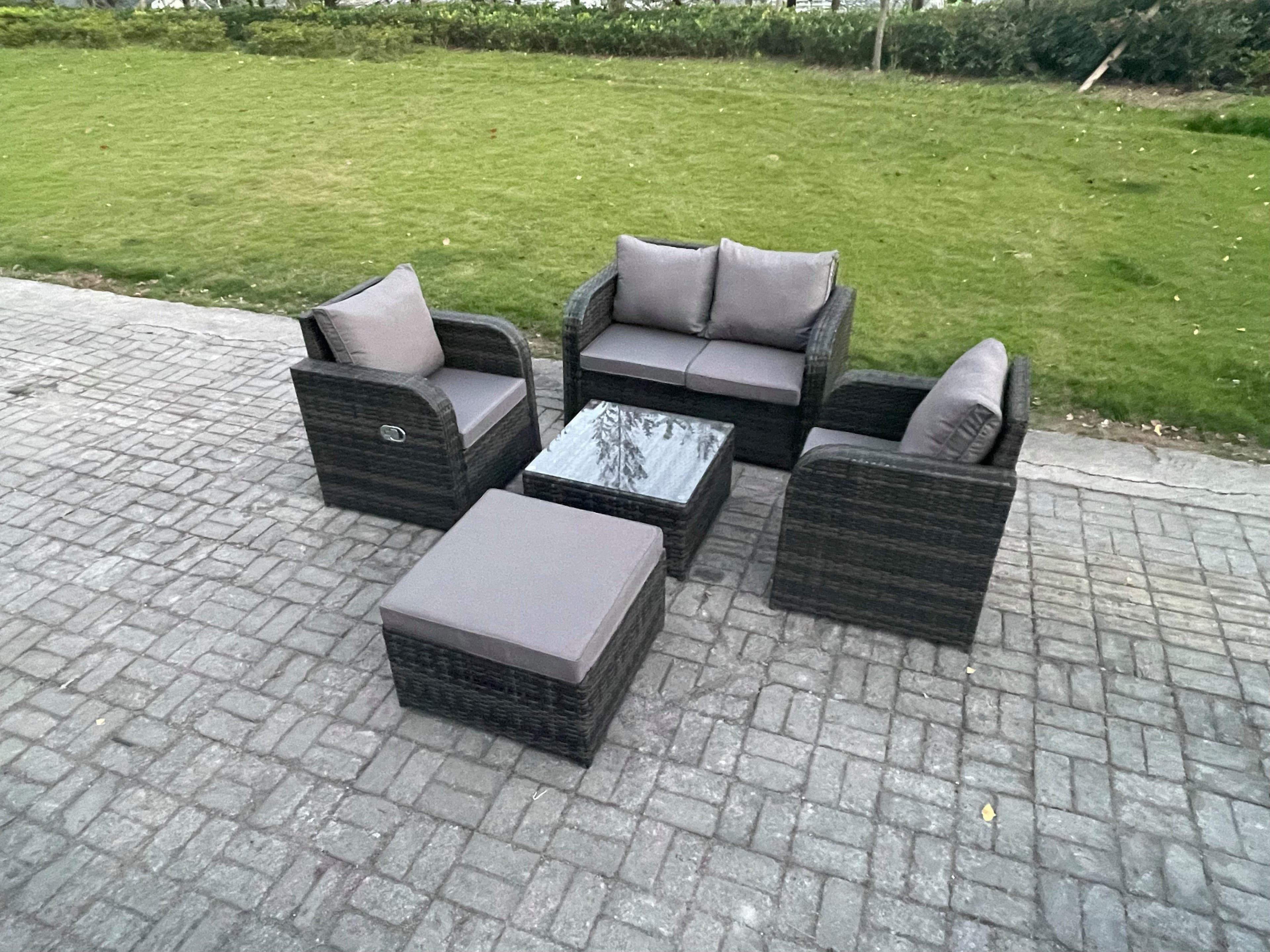 Wicker PE Rattan Garden Furniture Set Outdoor Lounge Sofa Set Love Sofa Square Coffee Table Big Footstool