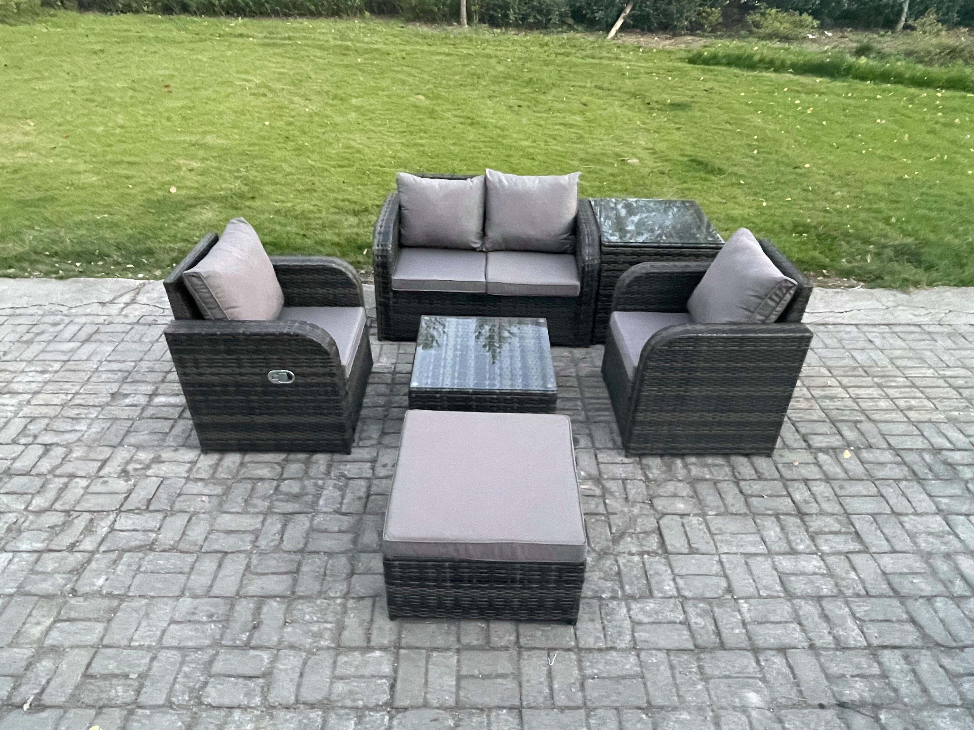 Wicker PE Rattan Garden Furniture Set Outdoor Lounge Sofa Set Love Sofa Square Coffee Table Side Table