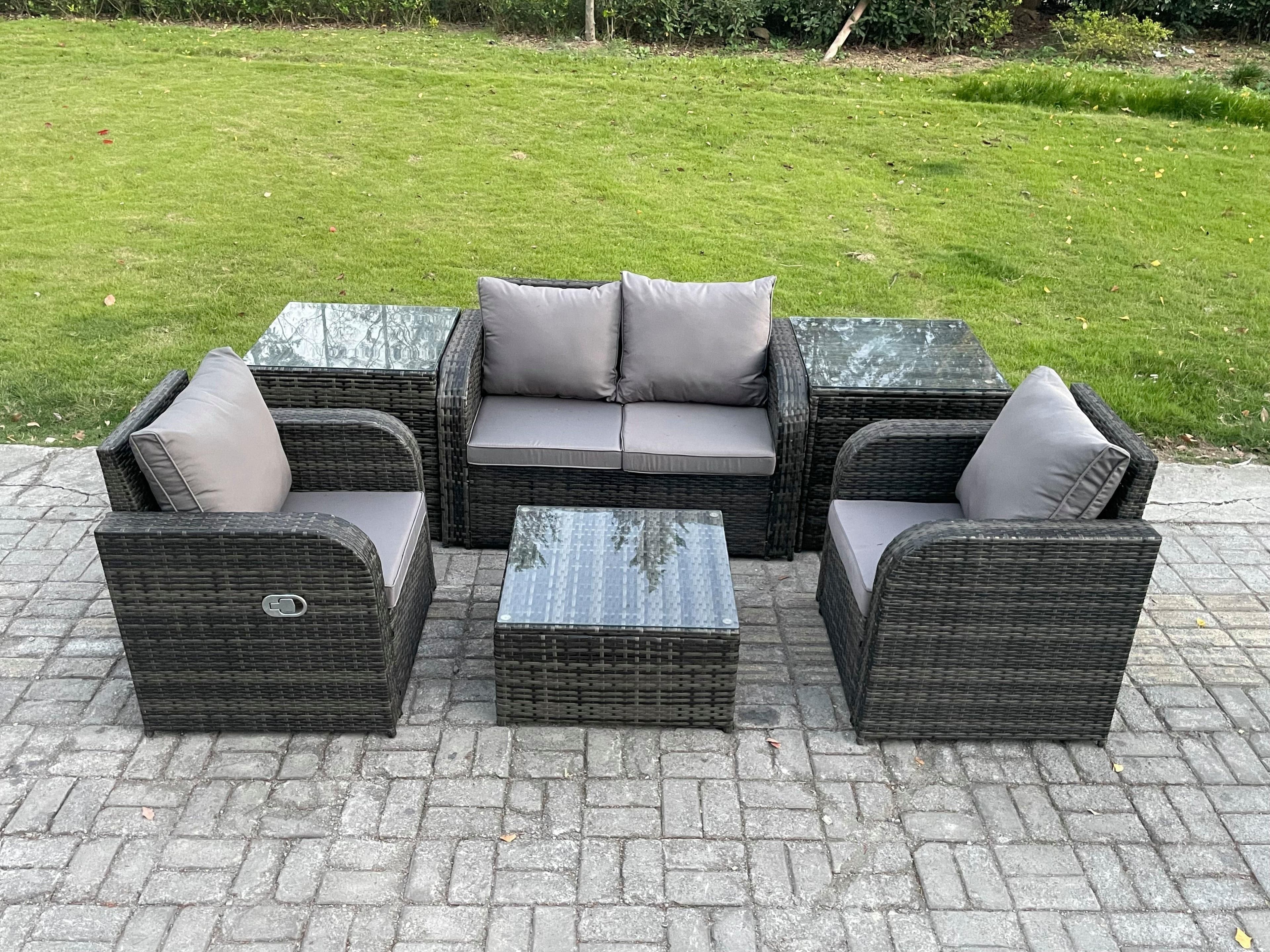 Wicker PE Rattan Garden Furniture Set Outdoor Lounge Sofa Set Love Sofa Square Coffee Table 2 Side Table