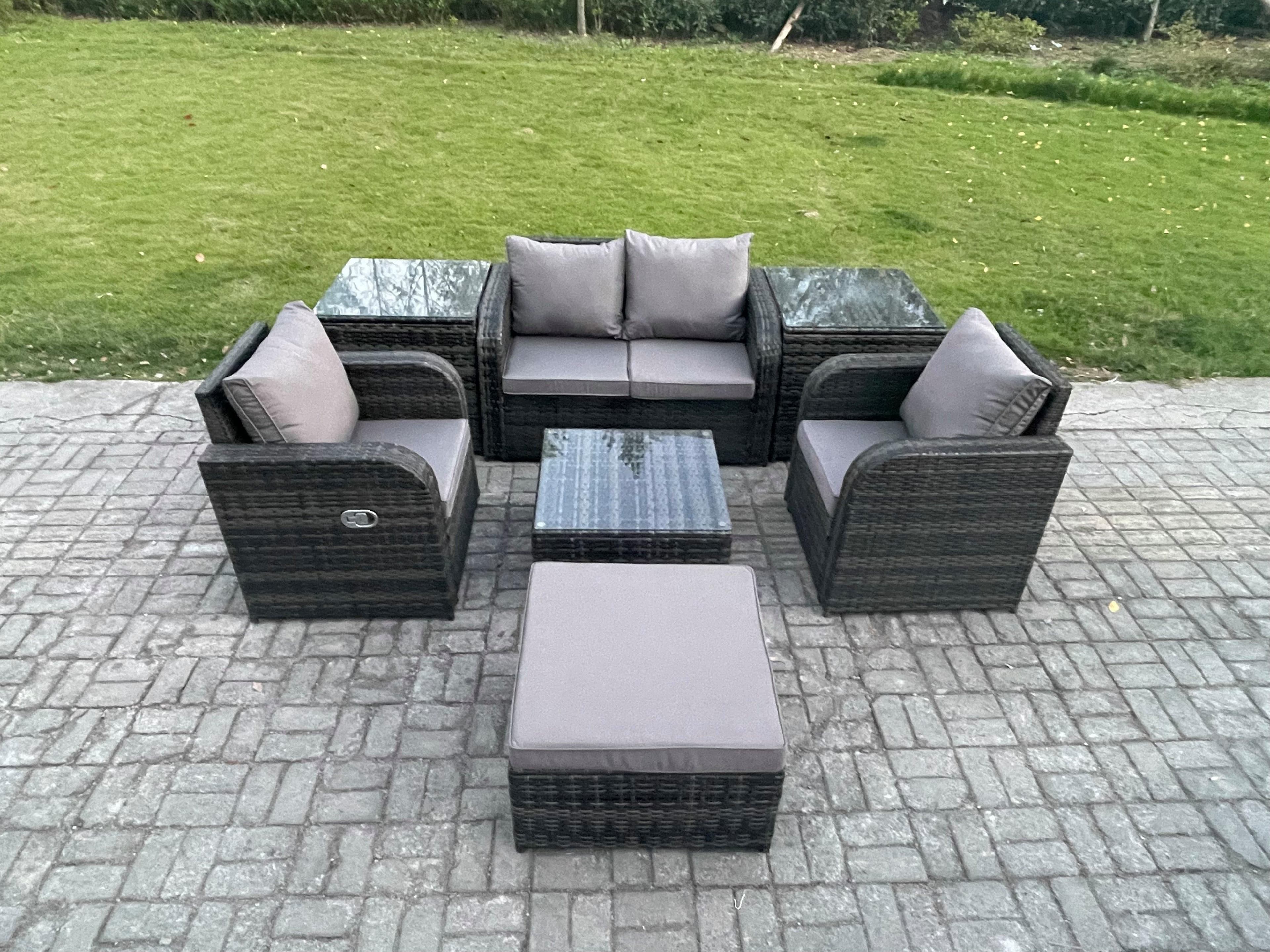 Rattan Garden Furniture Set Patio Conservatory Indoor Outdoor 7 Piece Set Love Sofa Square Coffee Table