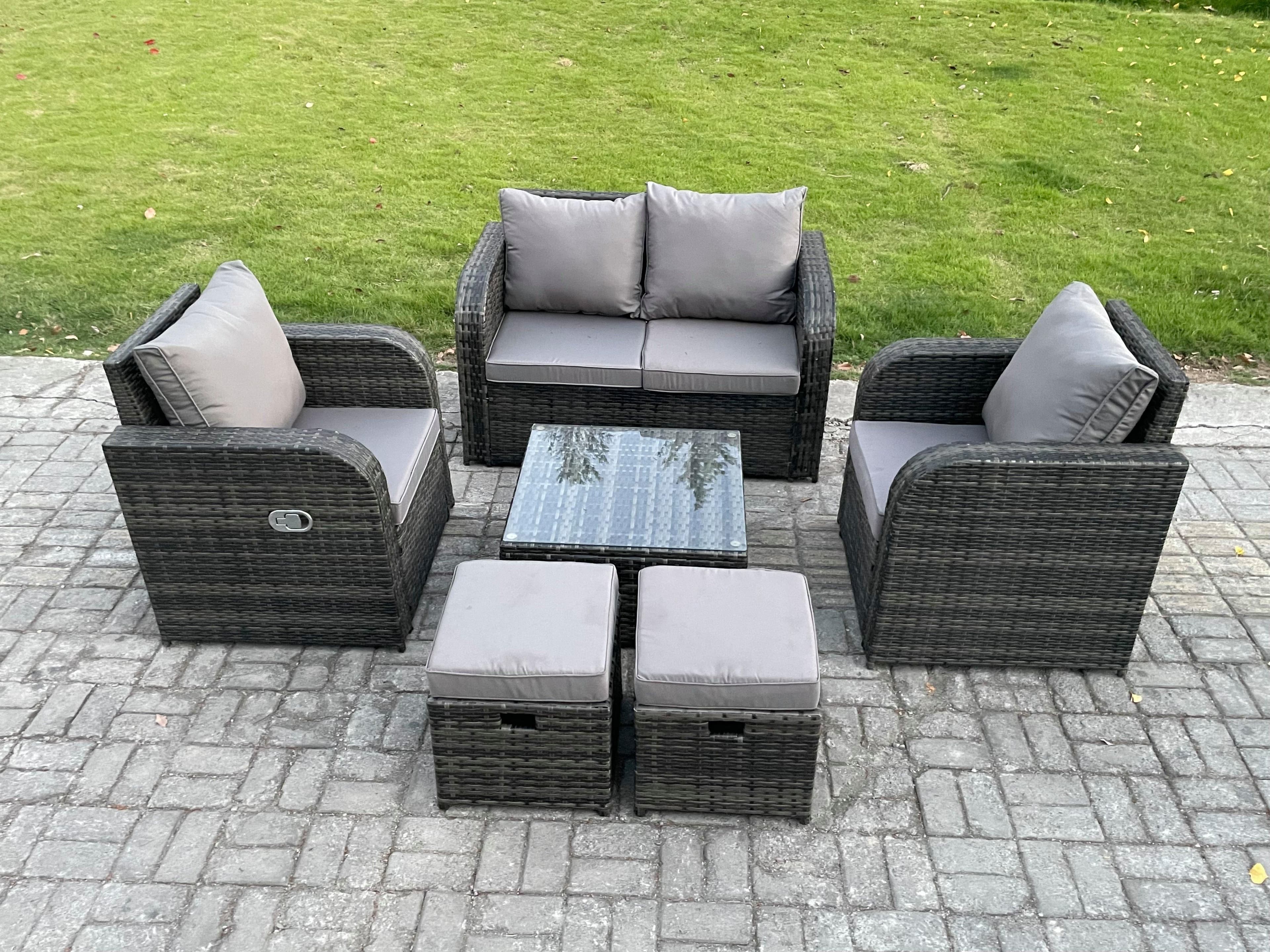 Rattan Garden Furniture Set Patio Conservatory Indoor Outdoor 6 Piece Set Love Sofa Square Coffee Table