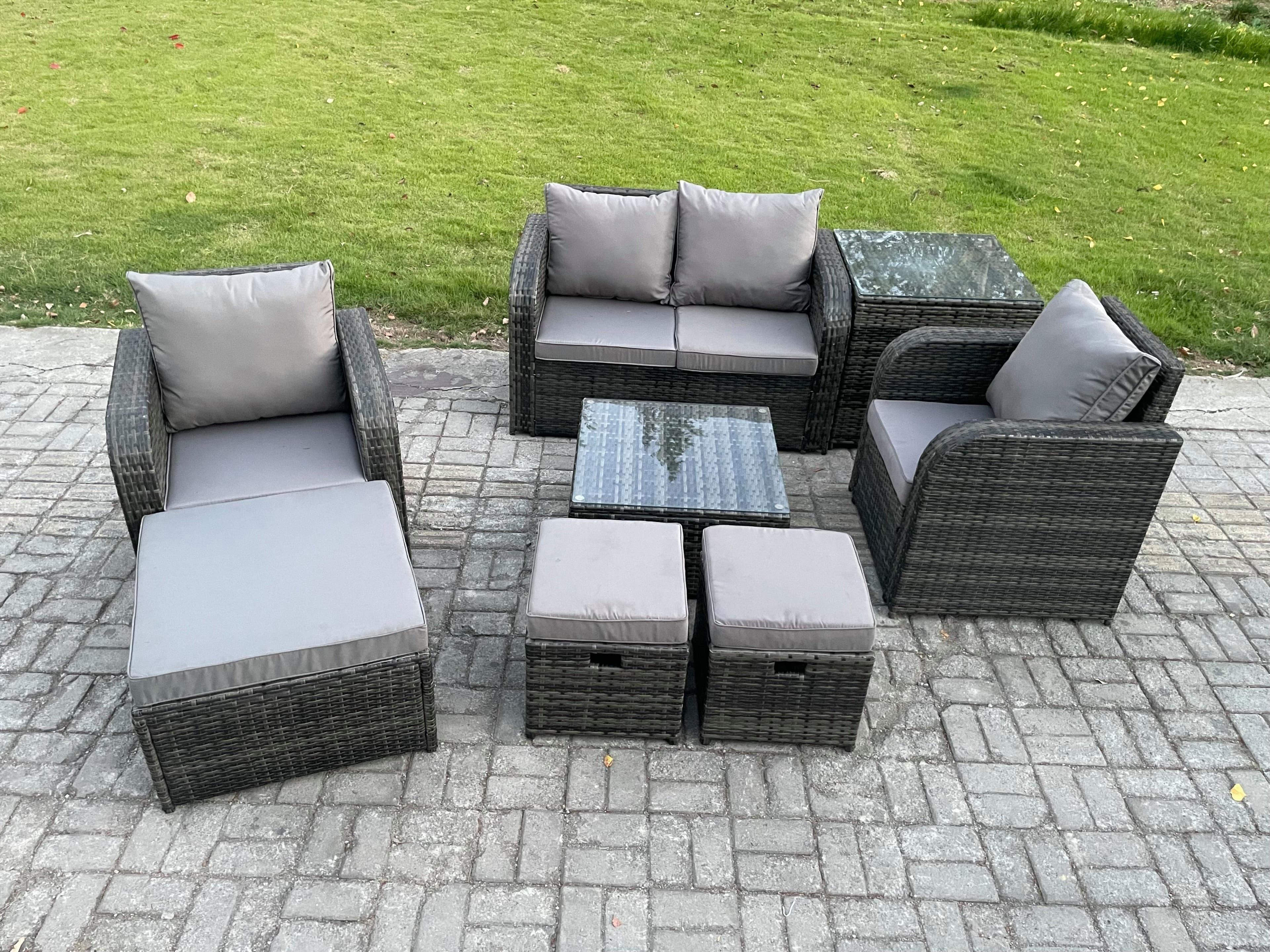 Rattan Garden Furniture Set Patio Conservatory Indoor Outdoor 8 Piece Set Love Sofa Square Coffee Table