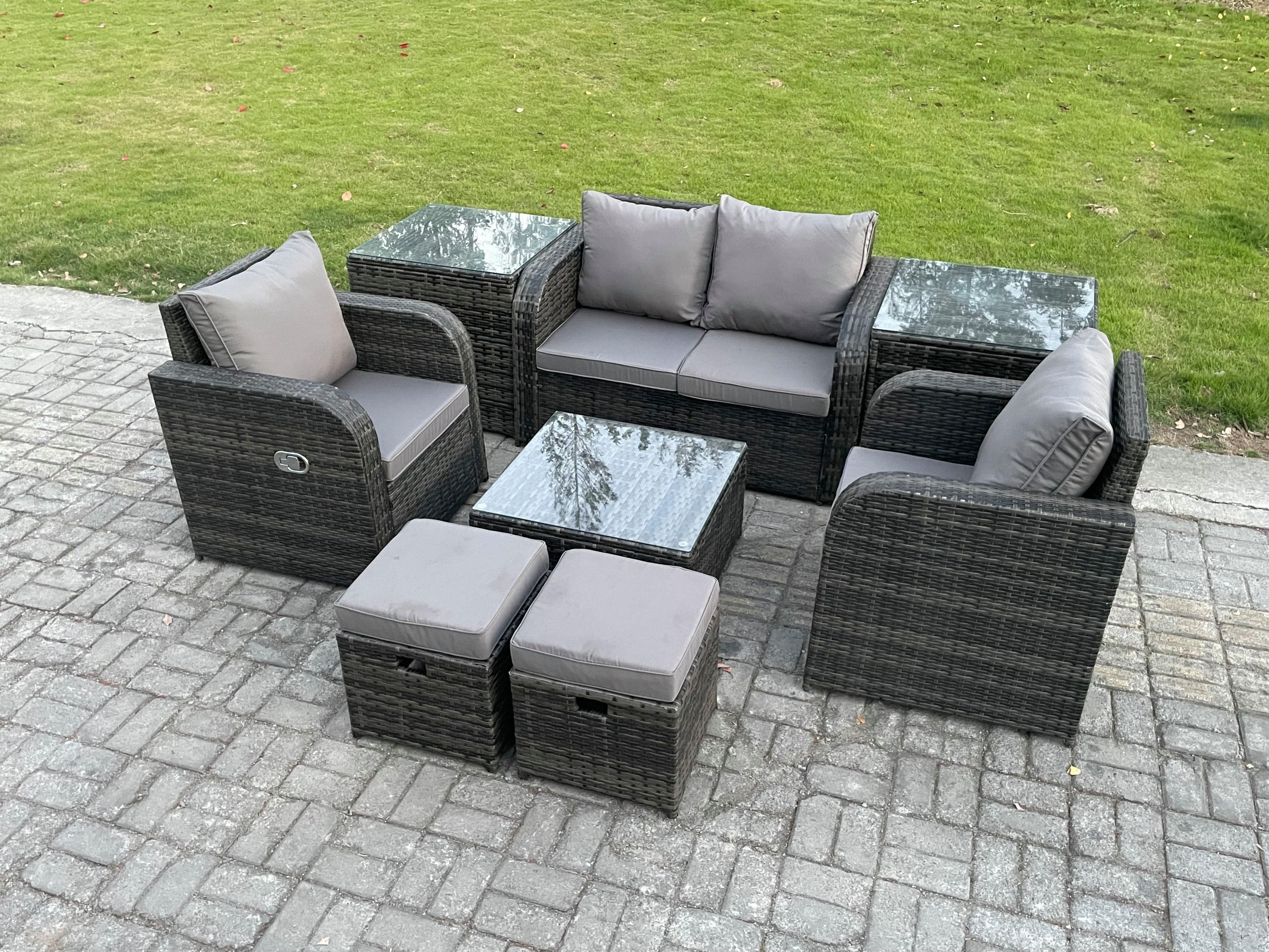 Rattan Garden Furniture Set Patio Conservatory Indoor Outdoor 8 Piece Set Love Sofa Square Coffee Table