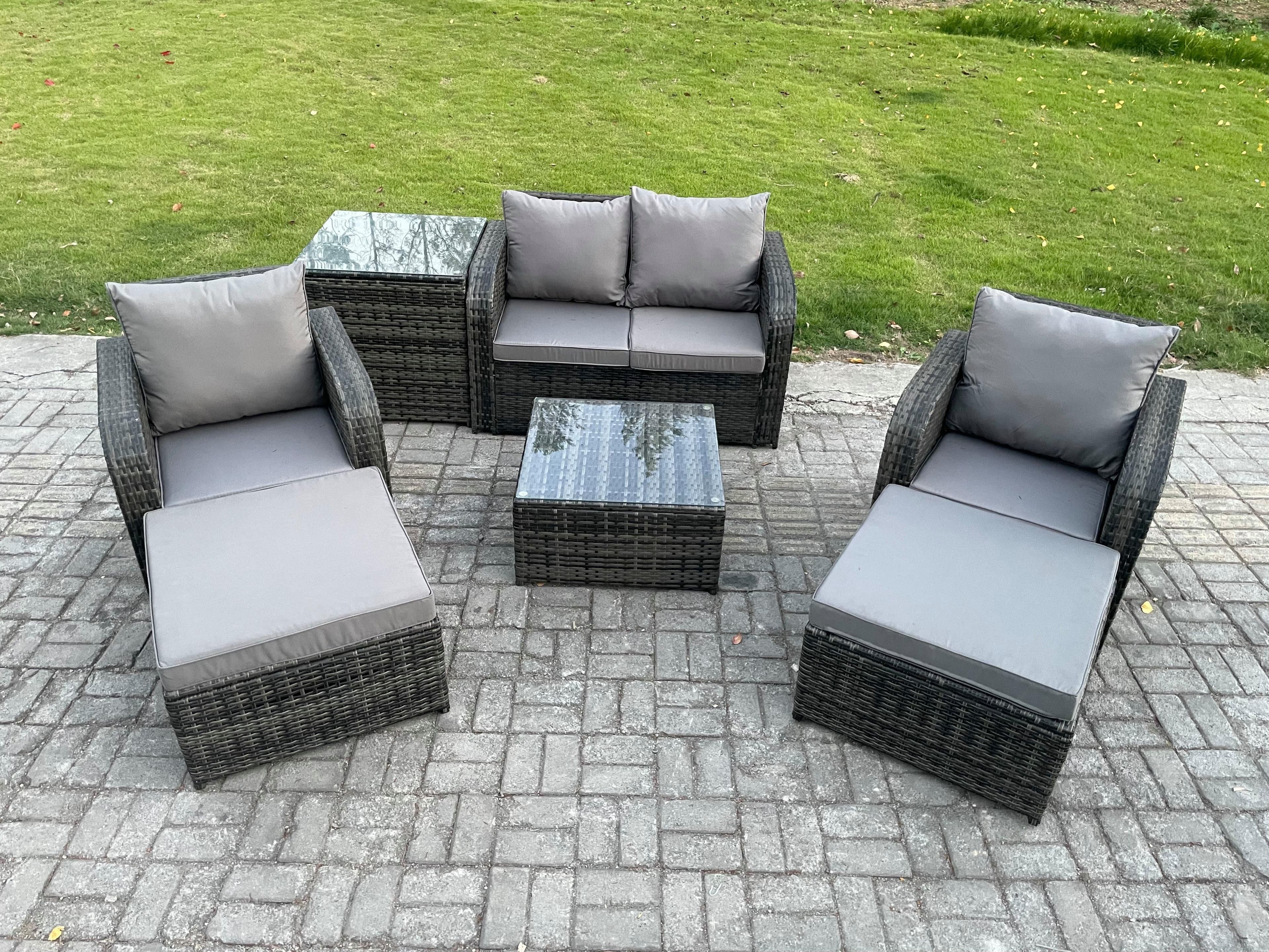 Rattan Garden Furniture Set Patio Conservatory Indoor Outdoor 6 Seater Set Love Sofa Square Coffee Table