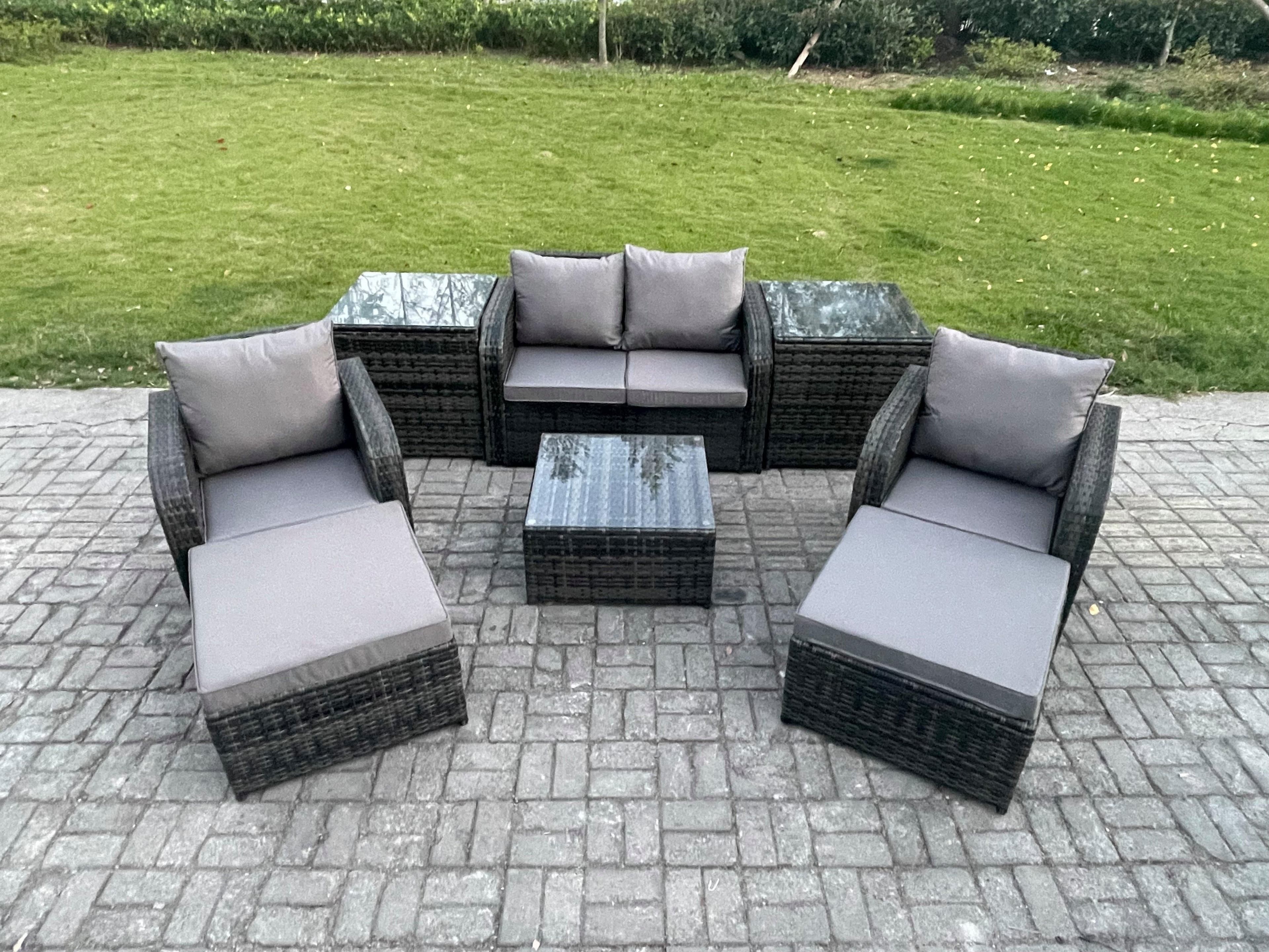 Rattan Garden Furniture Set Patio Conservatory Indoor Outdoor 6 Seater Set Love Sofa Square Coffee Table