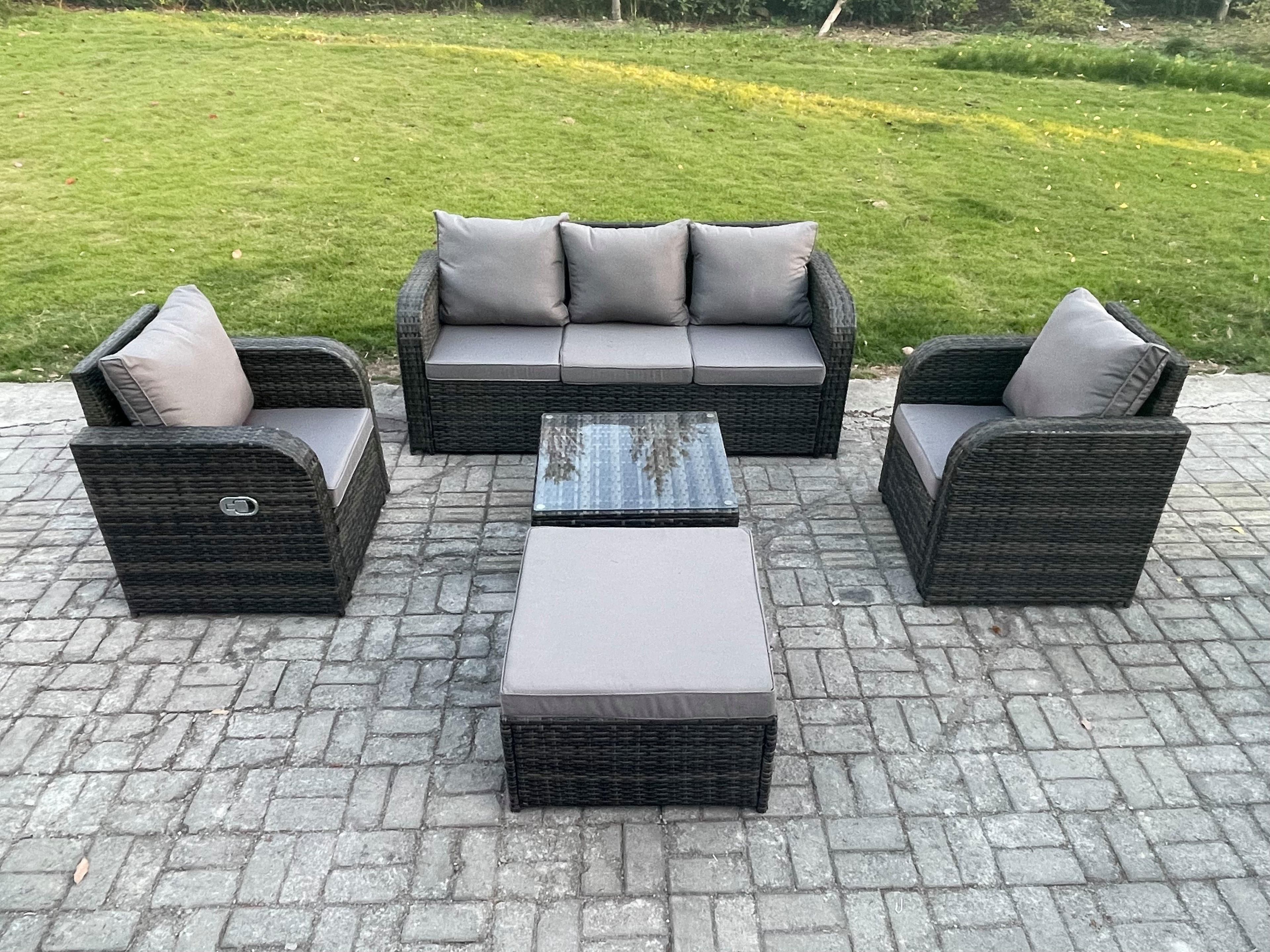 Garden Furniture Sets 6 Seater Wicker Rattan Furniture Patio Sofa Sets Reclining Chair 3 Seater Sofa Big Footstool