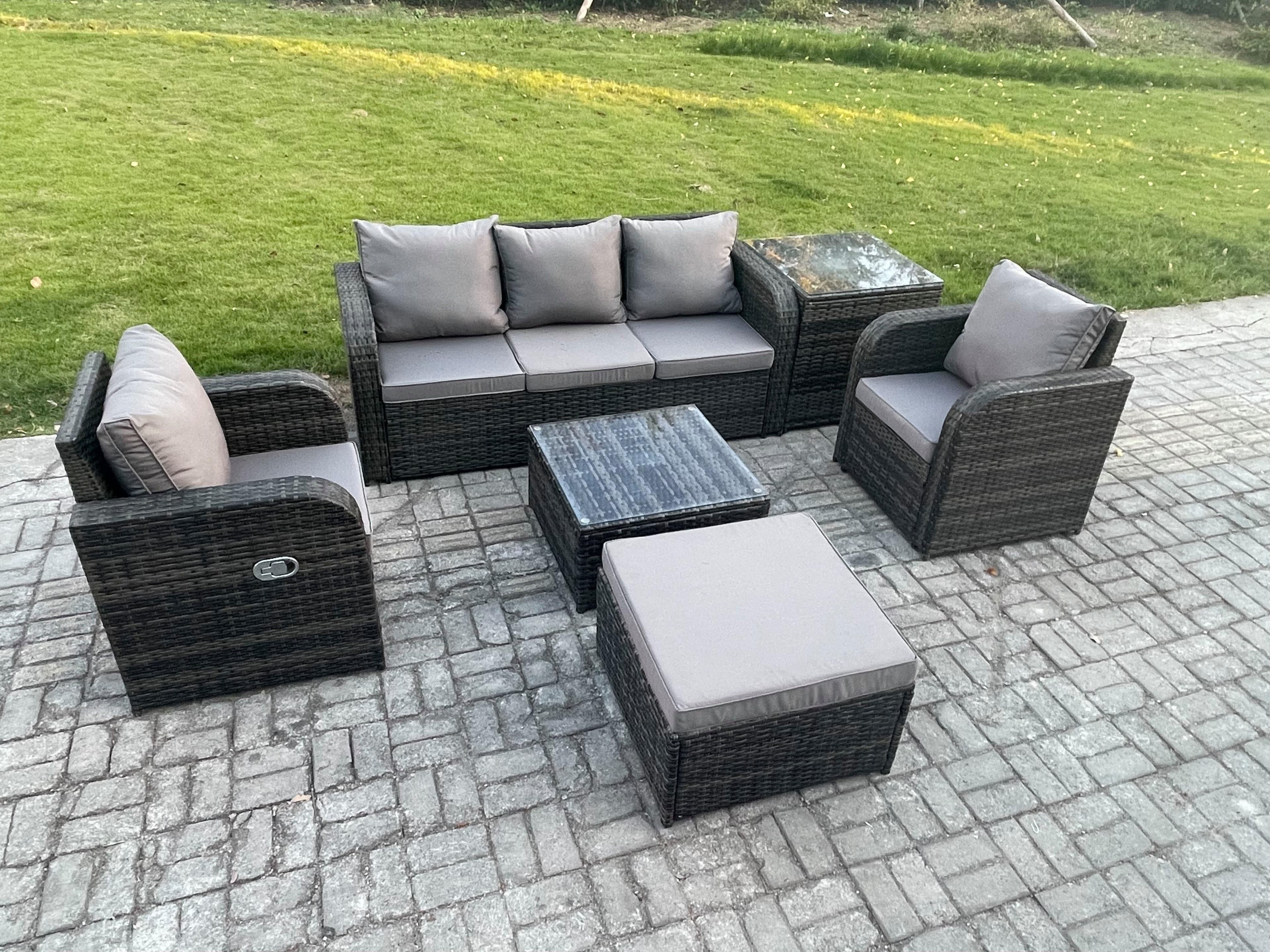 Garden Furniture Sets 6 Seater Wicker Rattan Furniture Patio Sofa Sets Reclining Chair 3 Seater Sofa Footstool