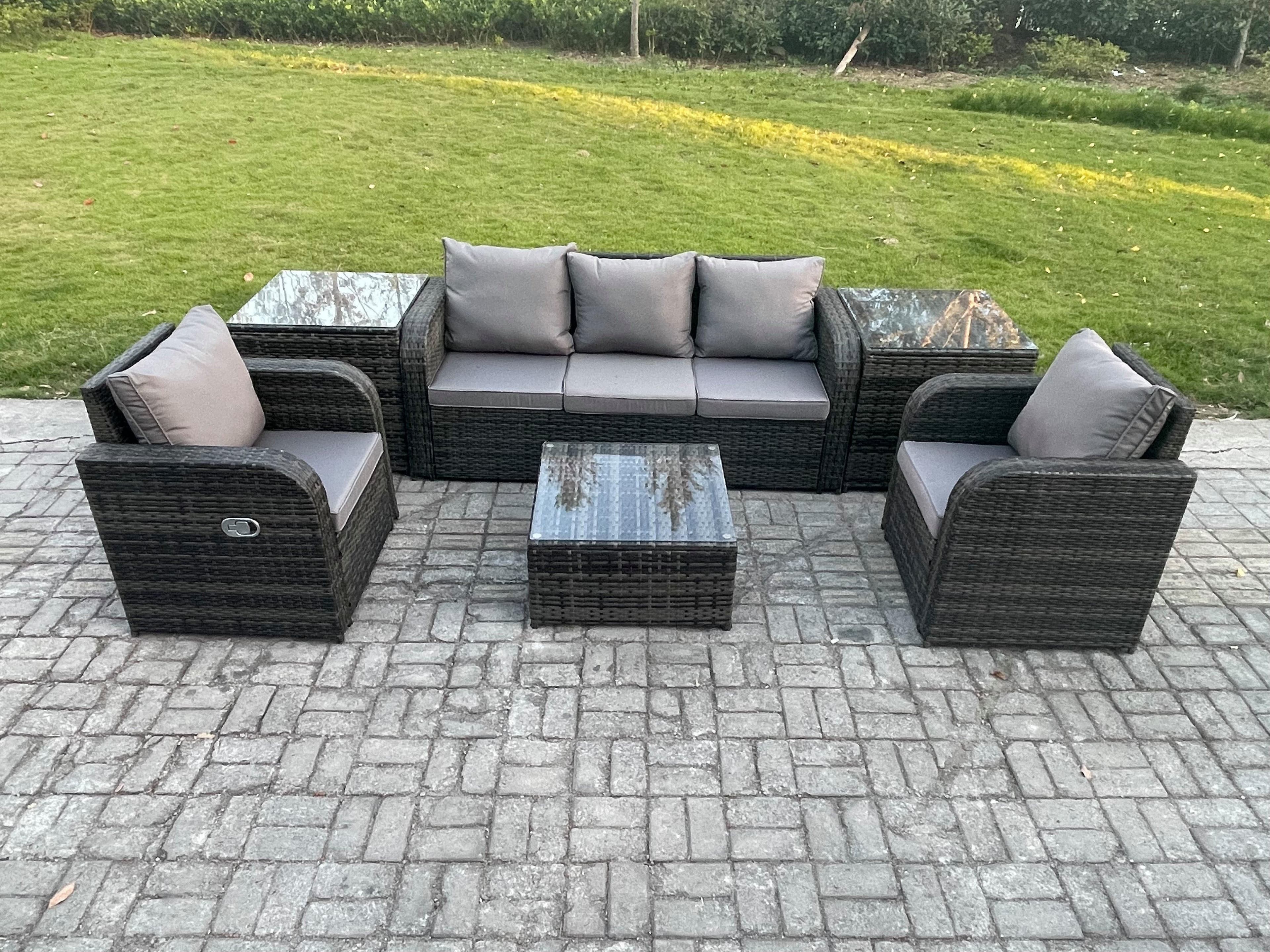 Garden Furniture Sets 5 Seater Wicker Rattan Furniture Patio Sofa Sets Reclining Chair 3 Seater Sofa 2 Side Tables