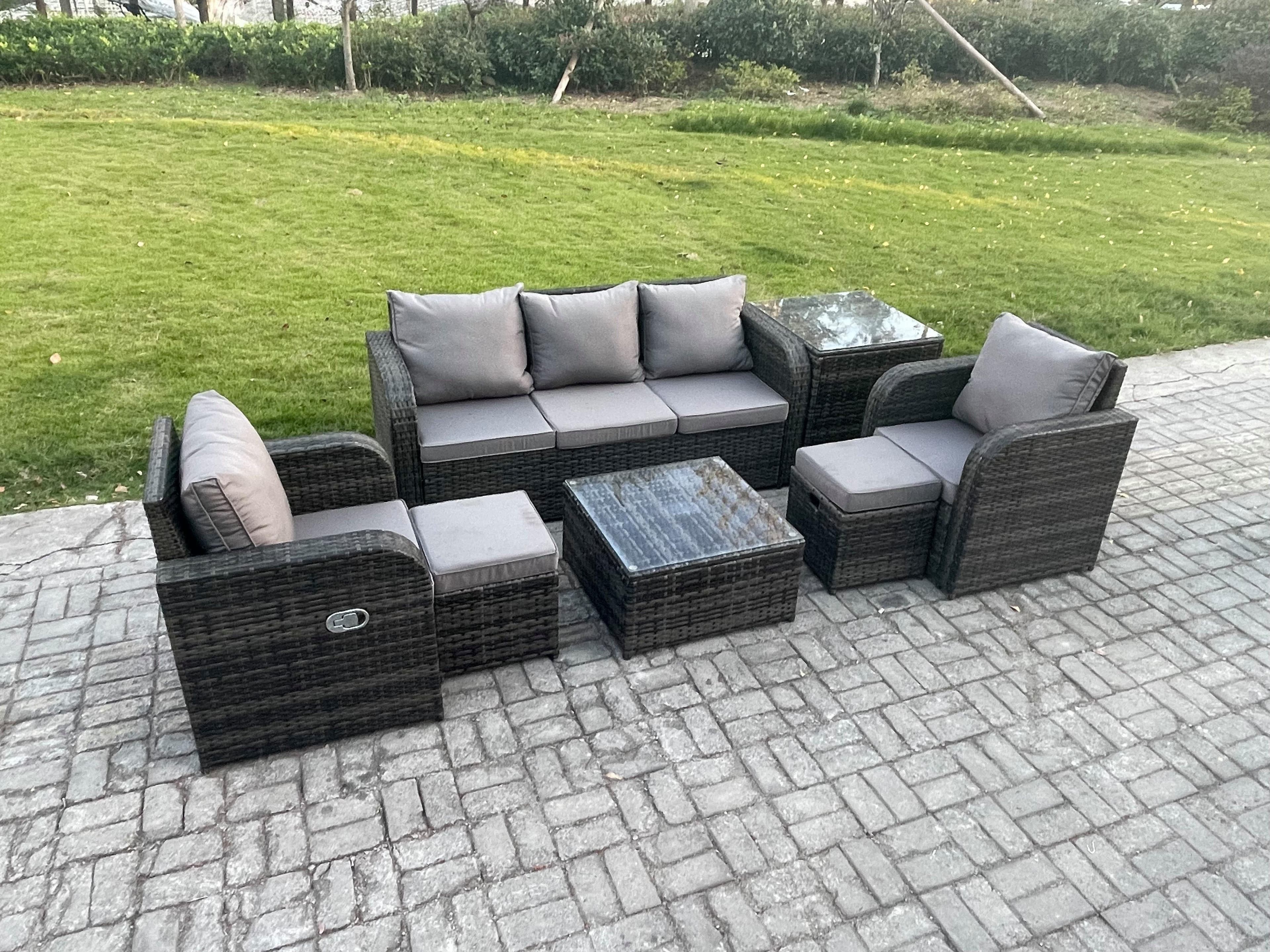 Garden Furniture Sets 7 Seater Wicker Rattan Furniture Patio Sofa Sets Reclining Chair 3 Seater Sofa Side Table